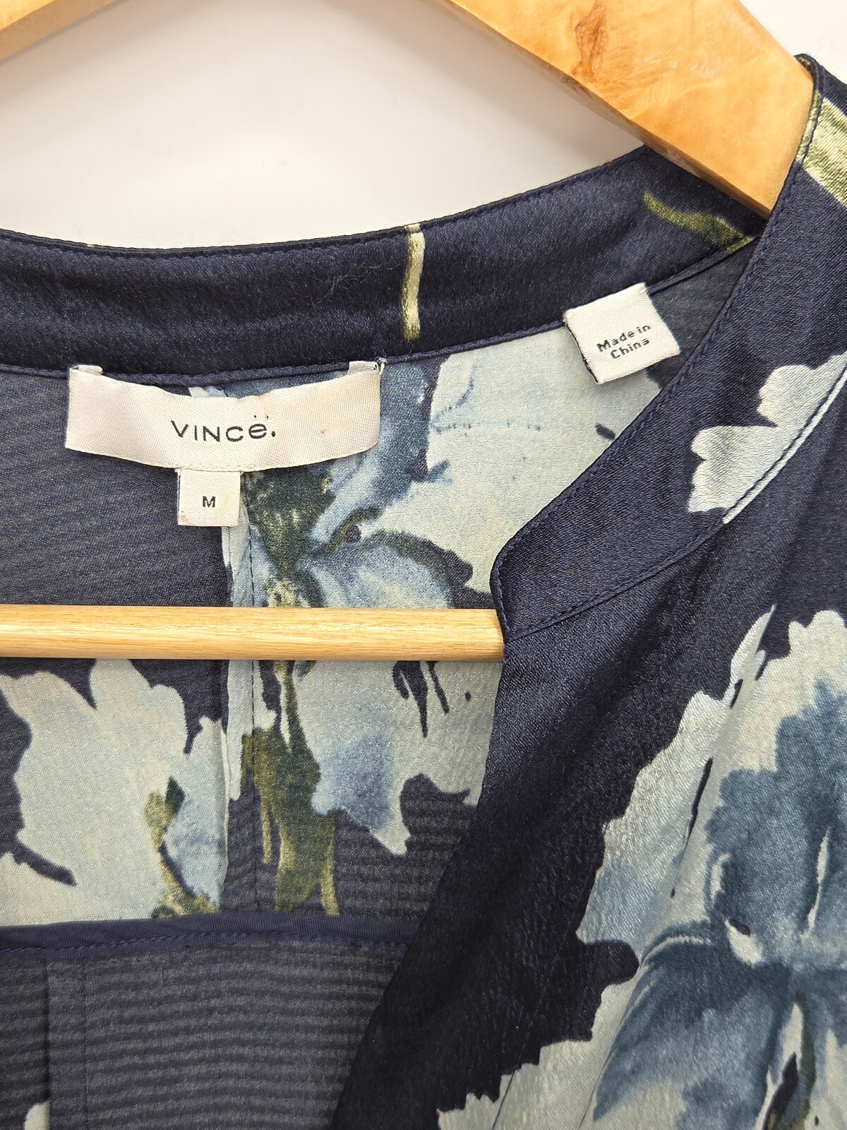 Vince Iris Print Faux Wrap Dress Blue Floral Print Midi Dress Size Medium