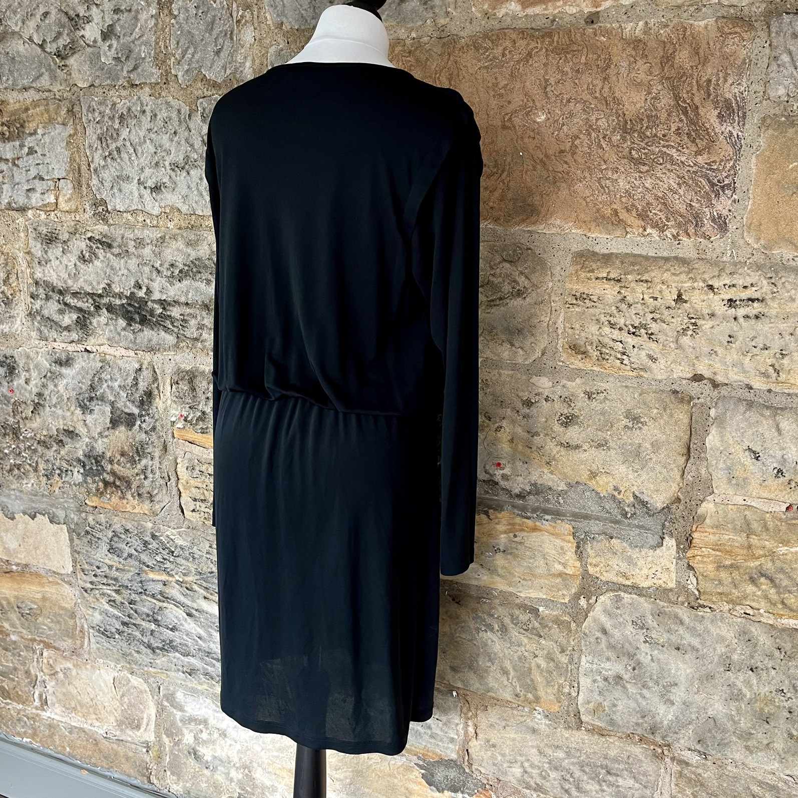 Filippa K Keyhole Neck Dress M 12 Pleat Shoulder Knee Length Long Sleeve Black