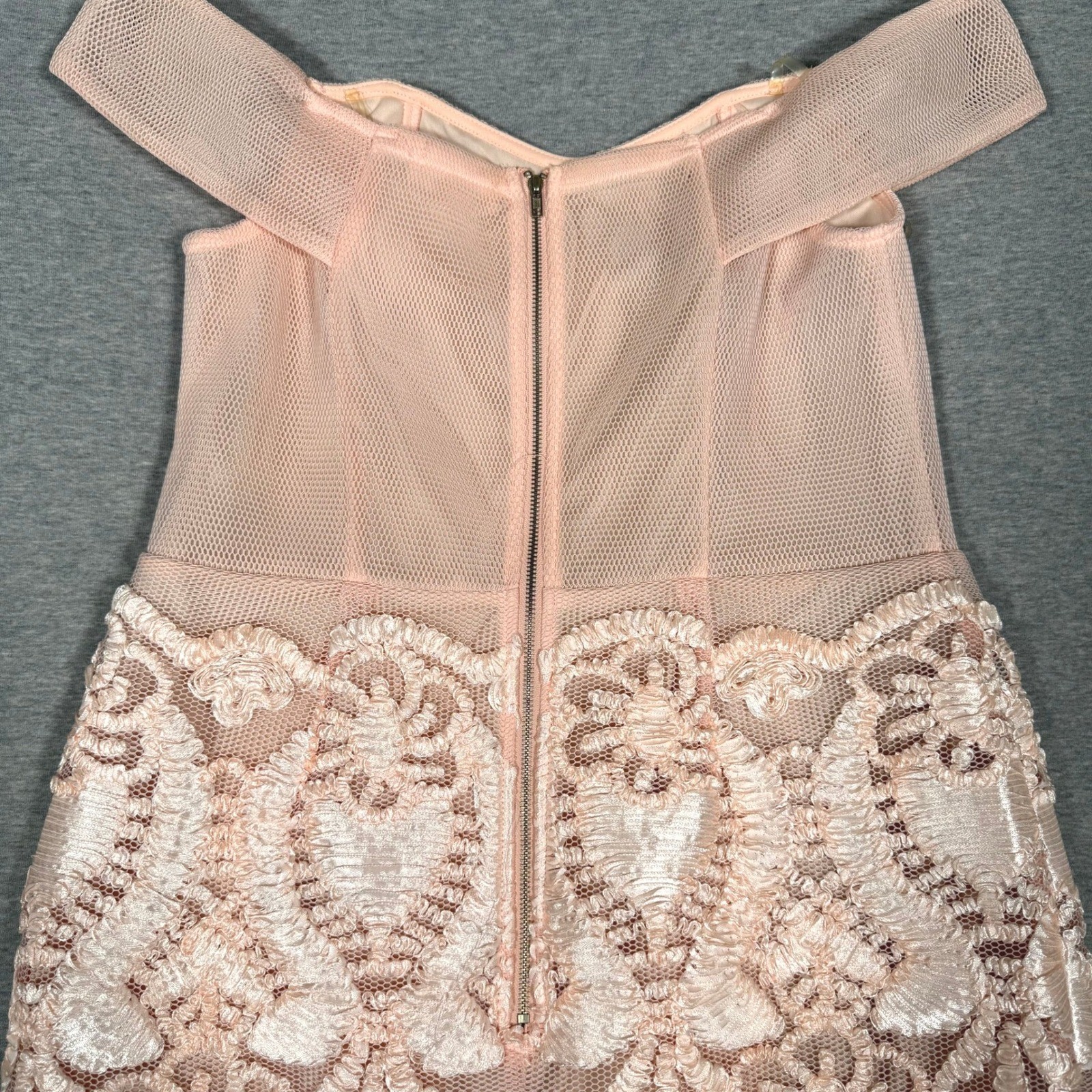 Soieblu Peach Pink Mesh Lace Off The Shoulder Mini Dress Womens Large Cocktail