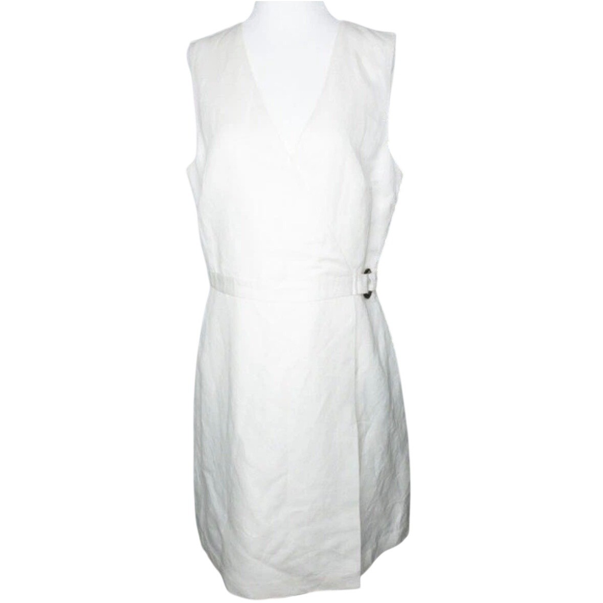 NWOT H&M Linen Wrap Dress Women XXL 2XL White Sleeveless Minimalist Quiet Luxury