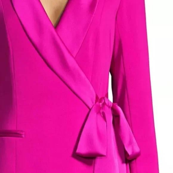 Jay Godfrey ROXY Blazer Surplice Wrapped Tie Long-Sleeve Mini Dress, 0 Magenta