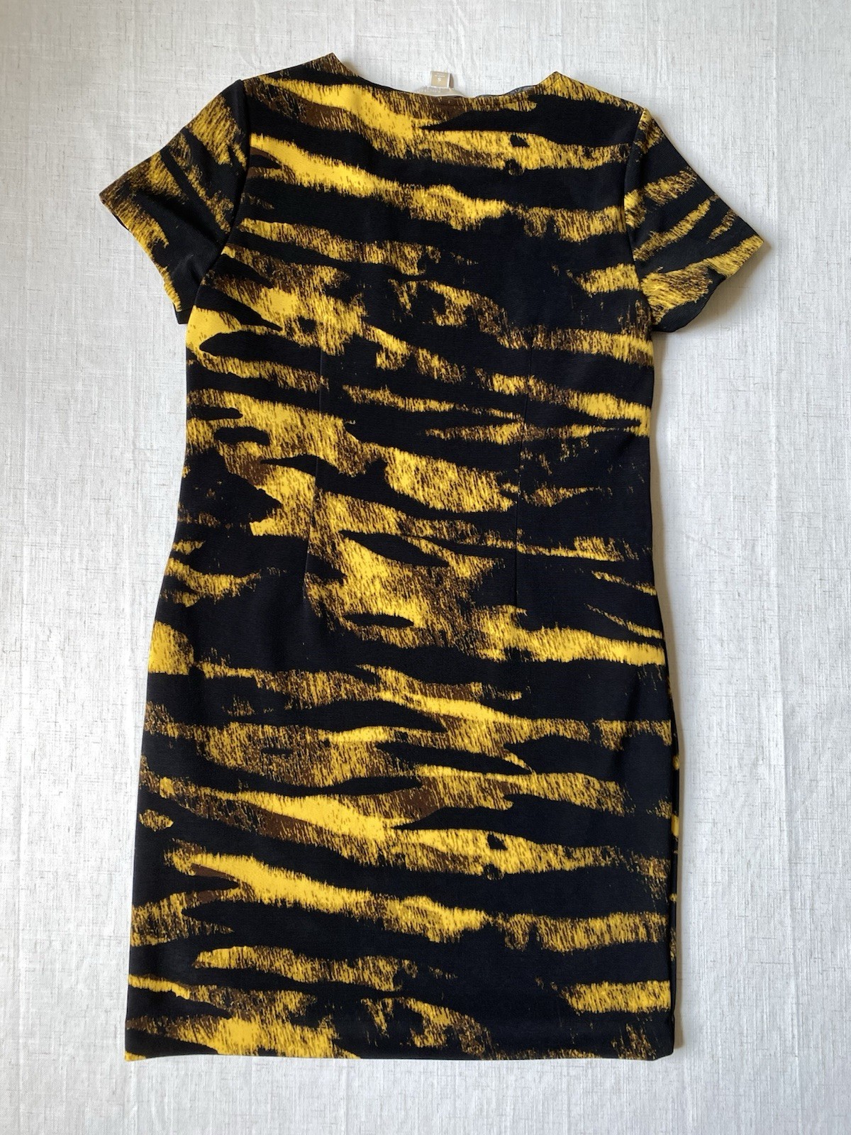 Michael Kors Tiger Stripe Bodycon Dress Small Black Yellow Animal Print Mesh Zip