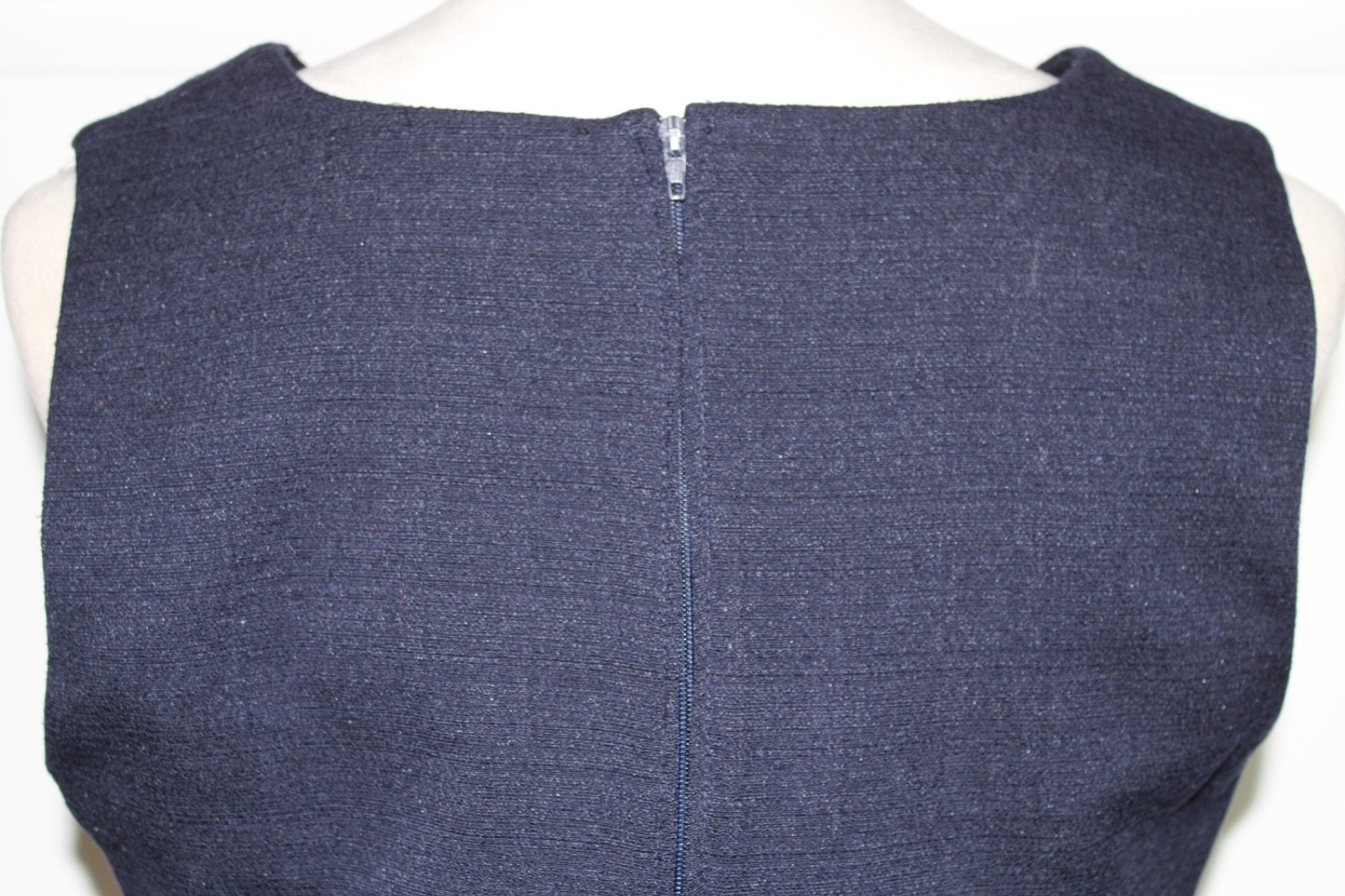 VTG Alfred Dunner Navy Blue Sleeveless Shift Dress Textured Linen-Like Fabric 8