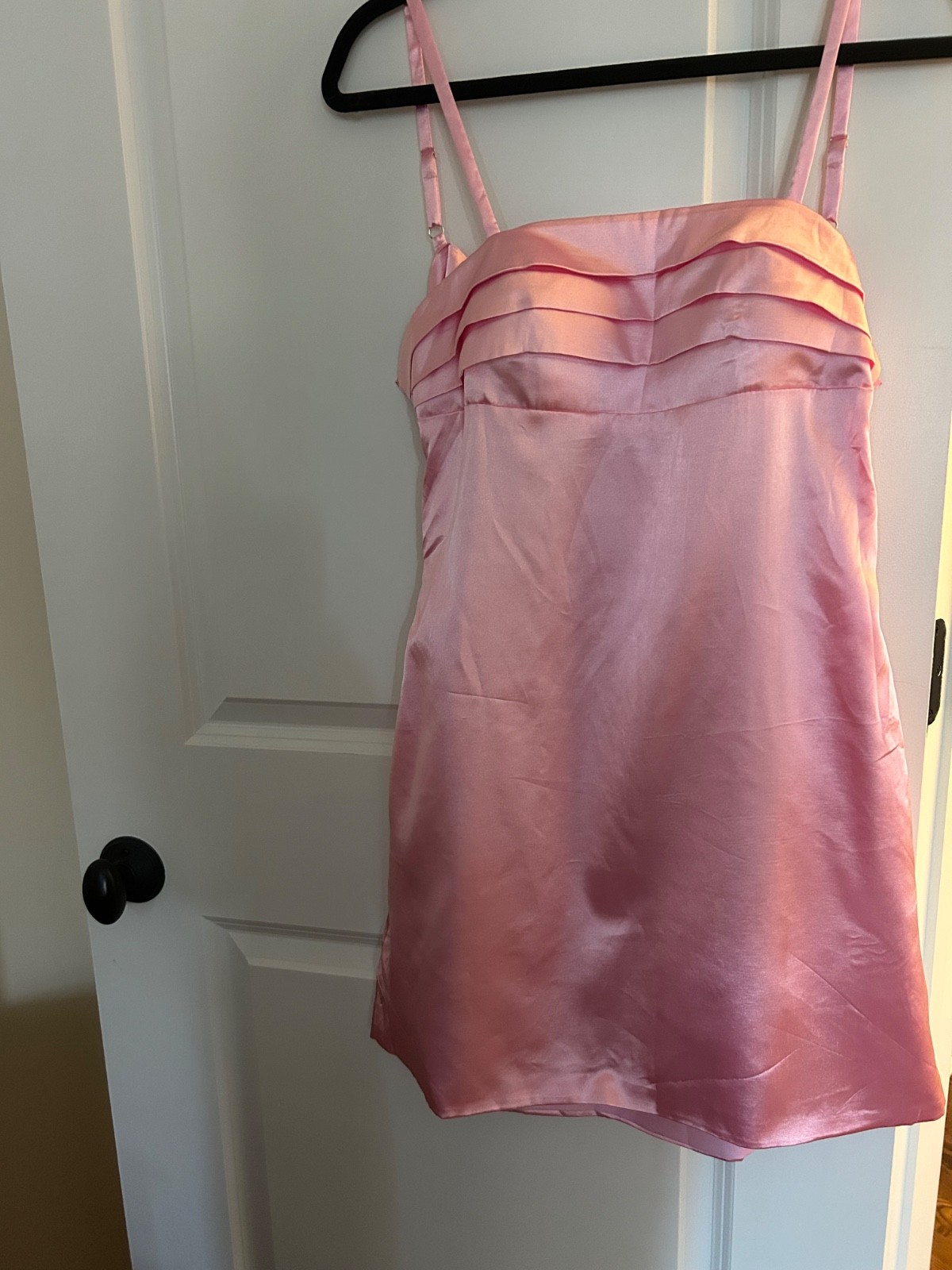 NWT Pink Satin Babydoll Dress Size 4 Adjustable Back Tie Empire Waist Party