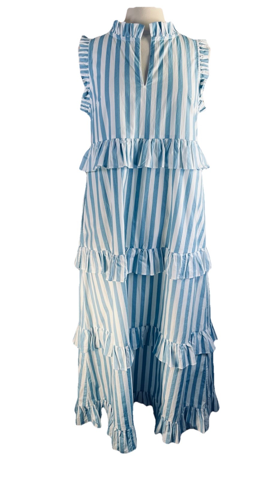 Livro (S) Blue White Striped Maxi Dress Cottagecore Prairie Pockets 100% Cotton