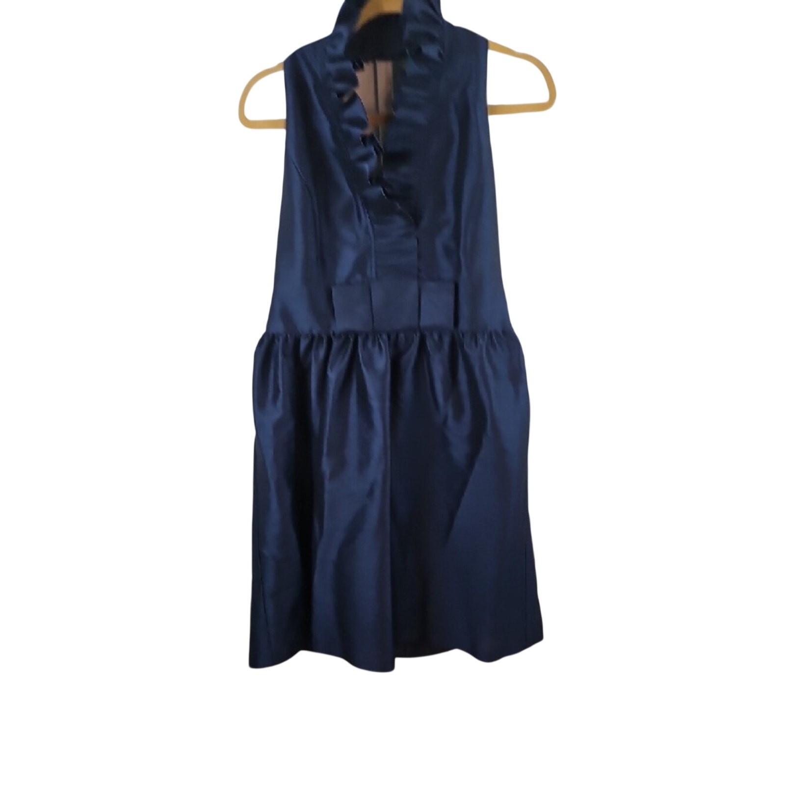 ALFRED SUNG Navy Ruffle Halter Tea-Length Dress Size 20