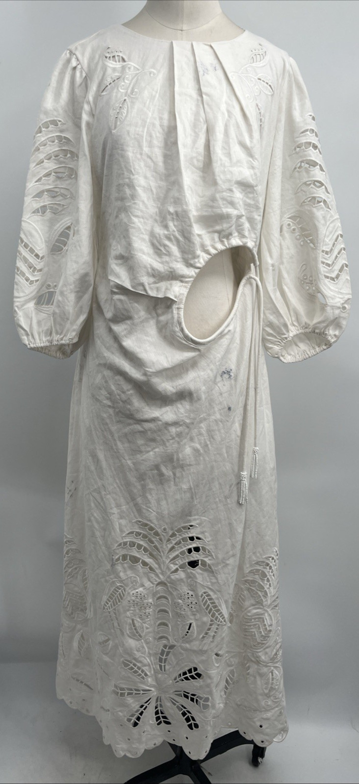 Farm Rio Women’s Off-White Richelieu Lenzing Ecovero Euroflax Midi Dress Size M