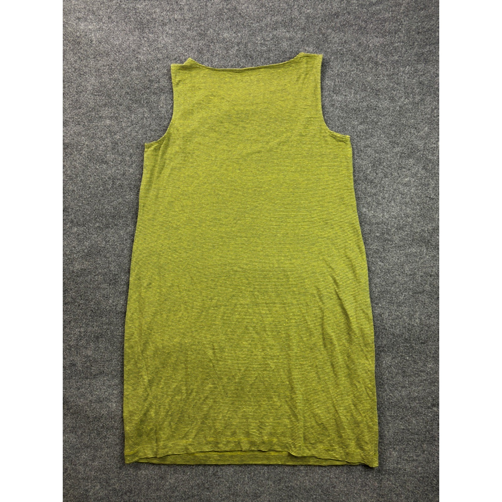 Eileen Fisher Shift Dress Womens Medium Lime Green Striped Sleeveless 100% Linen