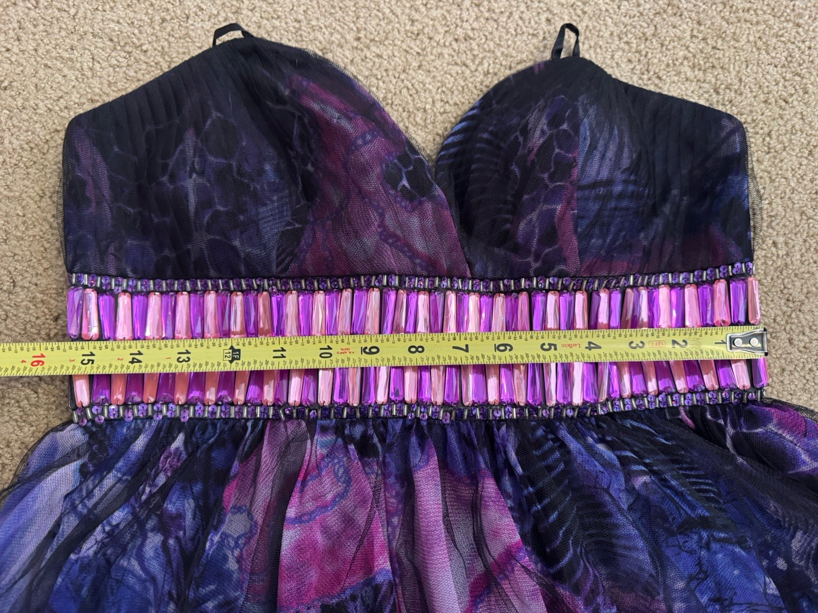BLUSH PROM Beaded Black Purple Floral Cocktail Dress Party Holiday HOCO LARGE