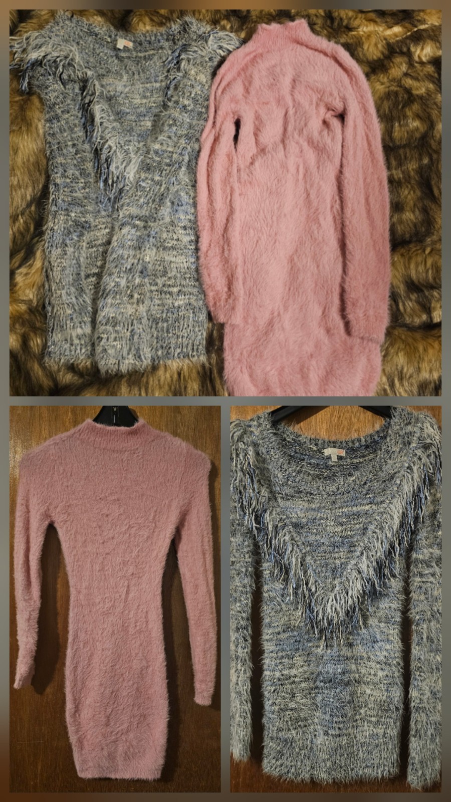 Fuzzy Furry Eyelash Fringe Gianni Bini Fashion Nova Sweater Dress Lot of 2XS S
