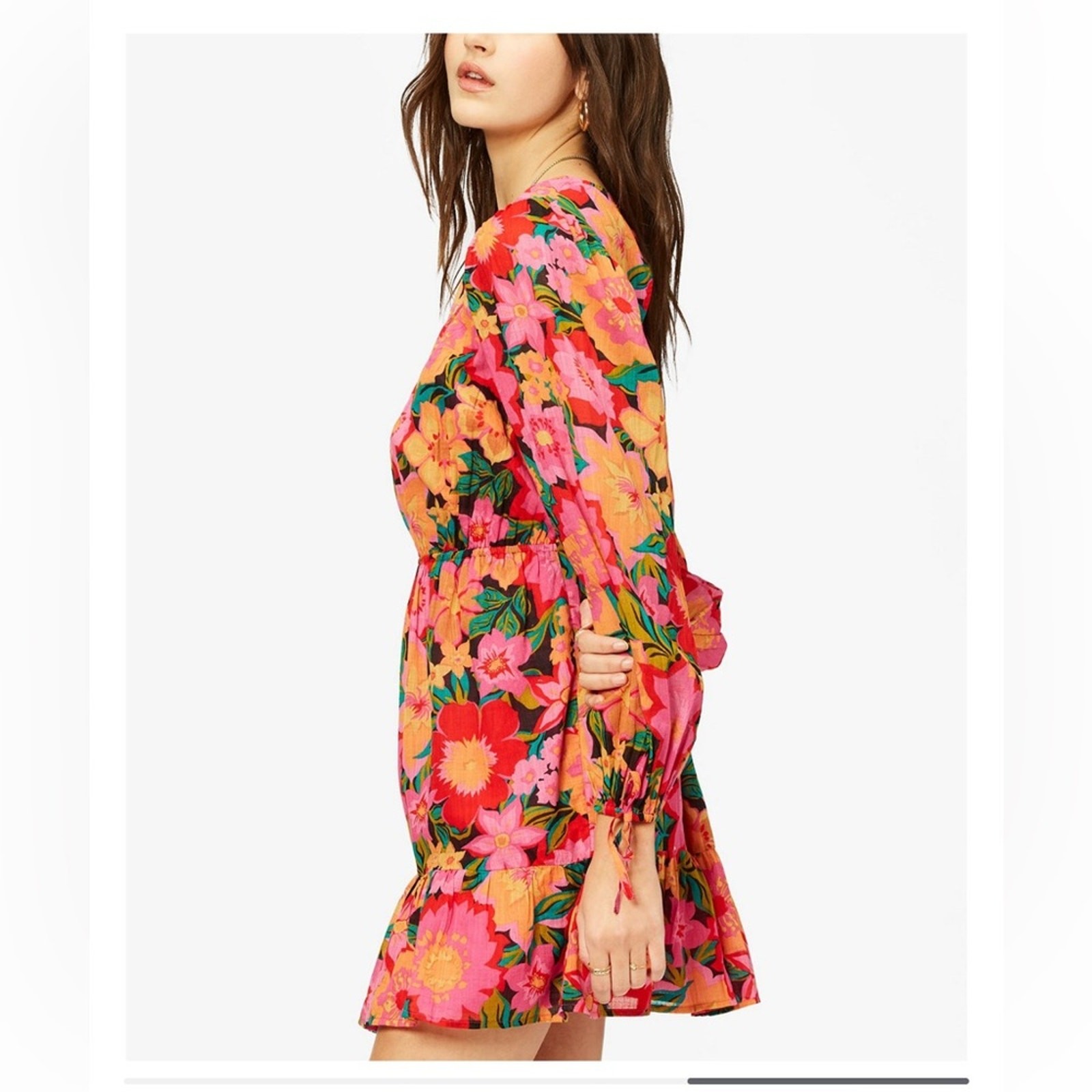 NWT Billabong Heaven Sent Floral Open Back Mini Dress Long Blouson Sleeve S $80