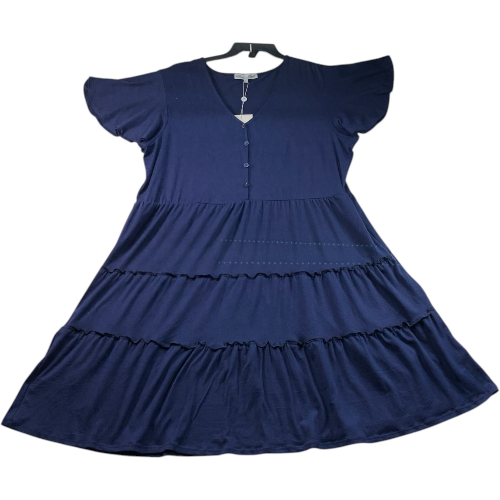 White Mark Dress Womens Plus Size 2XL Navy Blue Short Sleeve Vneck New Stretch