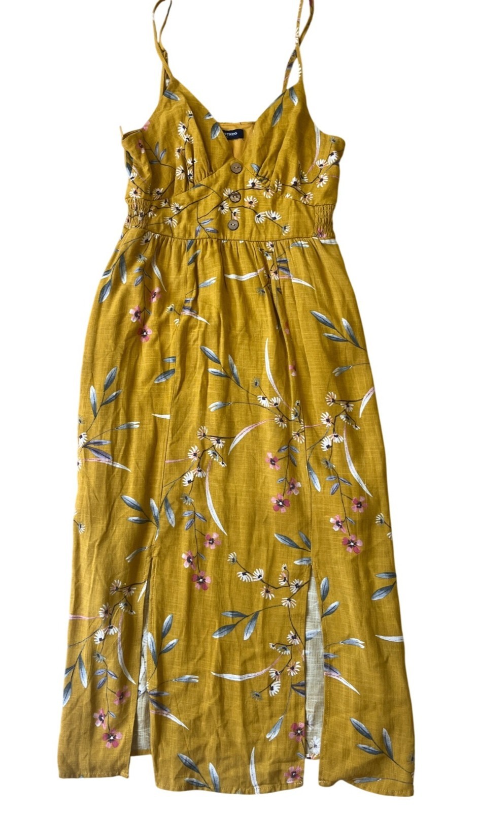 One Clothing Los Angeles Midi Slip Dress Womens XS Yellow Floral Cottage Boho