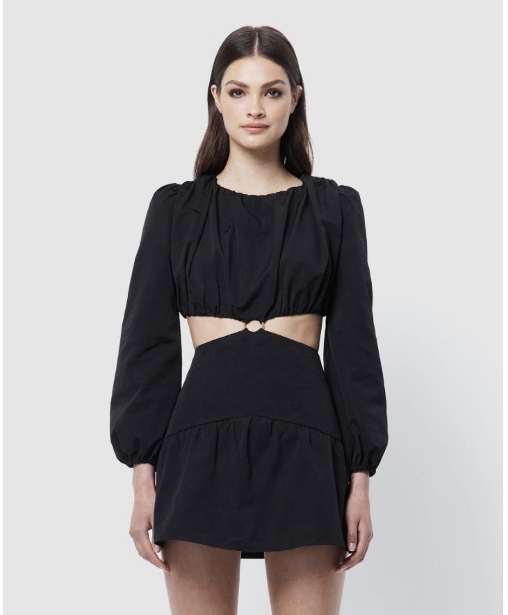 Mossman Streamline Black Cut Out Long Sleeve Mini Dress AU 12