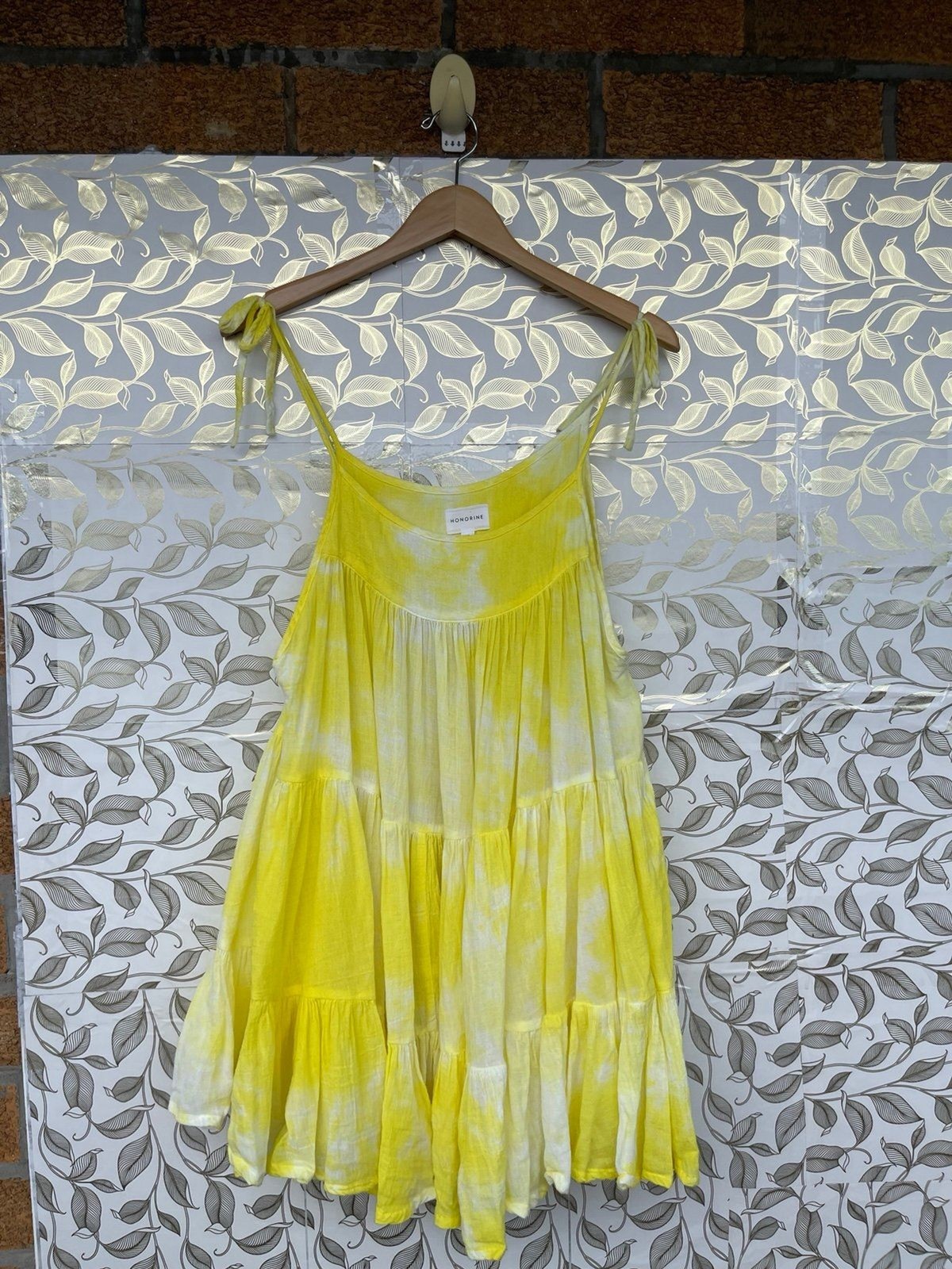 HONORINE Yellow Tie Dye Gauze Tiered Mini Dress XS Sun Dress Beach Bikini Cover