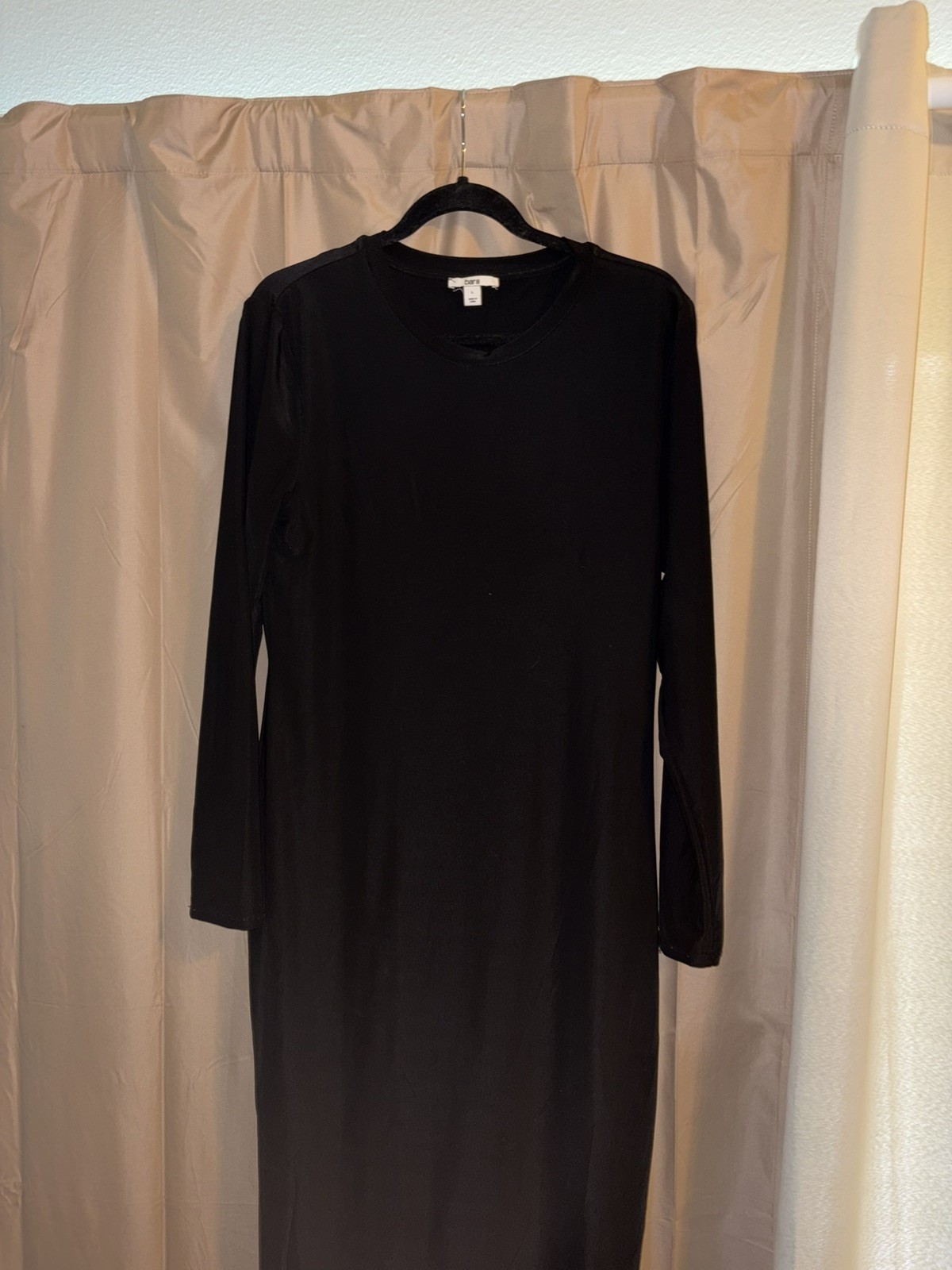 Bar III Black Ribbed Knit Stretch Pencil Midi Dress Long Sleeve Round Neck L