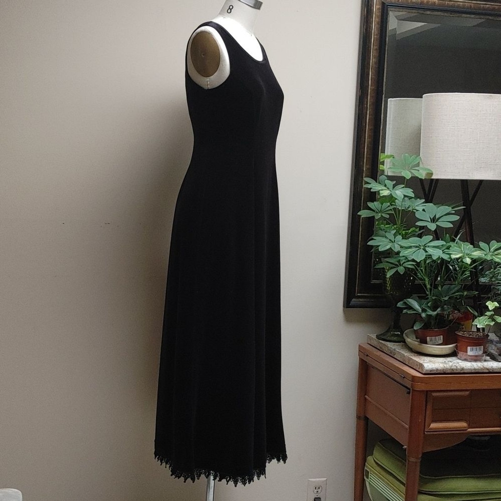 Vintage Coldwater Creek Black Velour Maxi Sleeveless Dress M