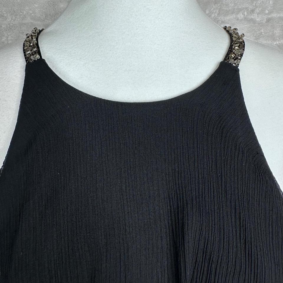 BCBGMAXAZRIA Black Beaded Halter Tiered Ruffle Silk Chiffon Cocktail Dress XS