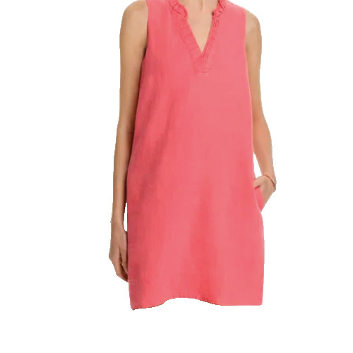 NWT TOMMY BAHAMA TWO PALMS DOUBLE-RUFFLE LINEN DRESS MELON BERRY S (4,6)