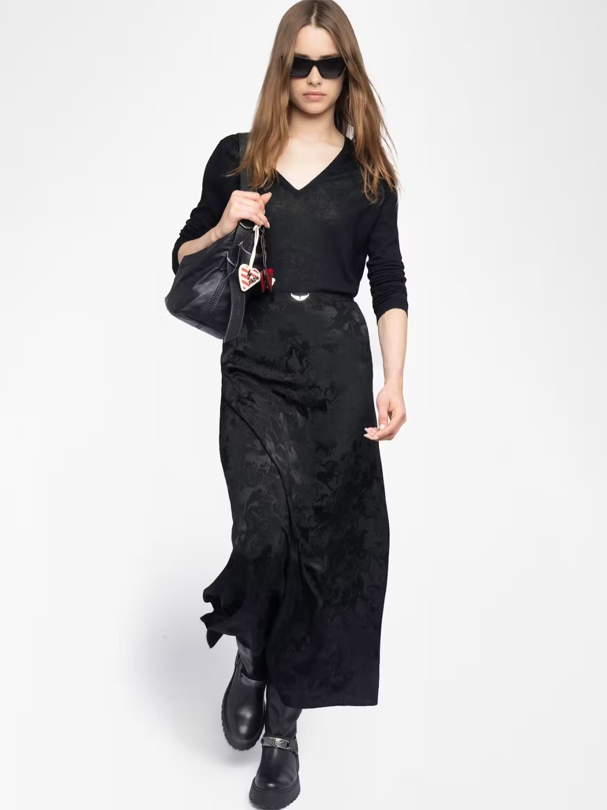 AUTHENTIC Zadig&Voltaire Women 100% Silk Jacquard Black Full Skirt Dress XS-L