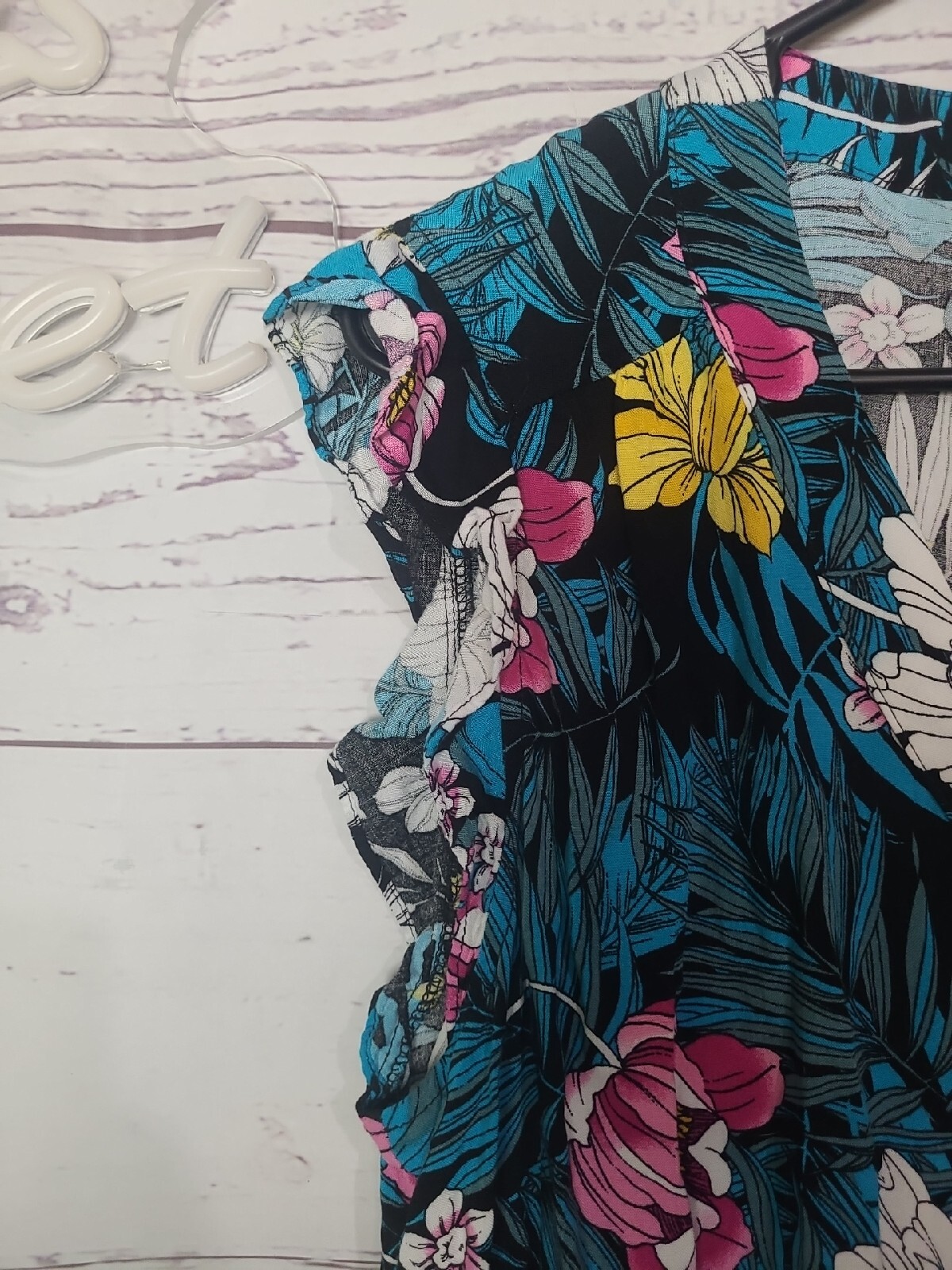 A.N.A. Bella Multicolor Tropical Print Midi Dress Cinched Waist Womans Size 14