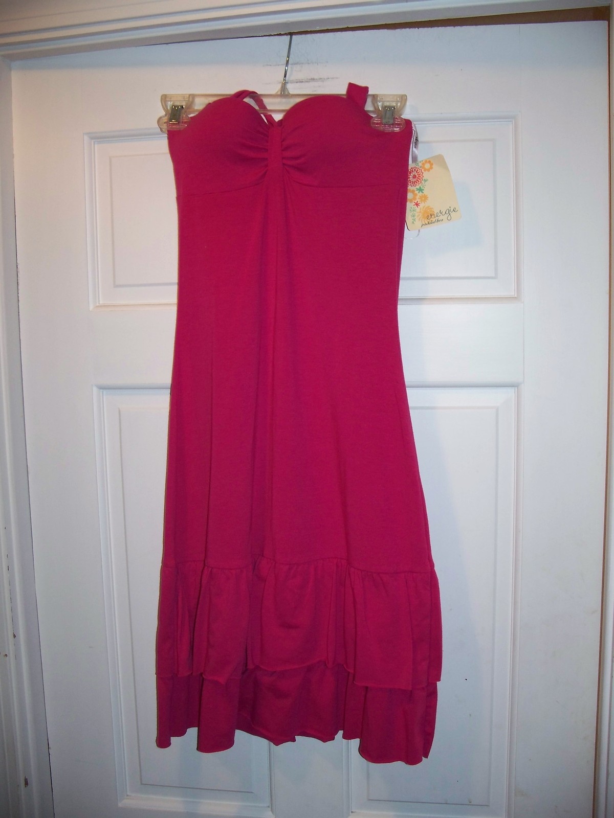 NWT Energie Pink Halter Summer Dress Size S Knee Length Tiered Cotton Blend