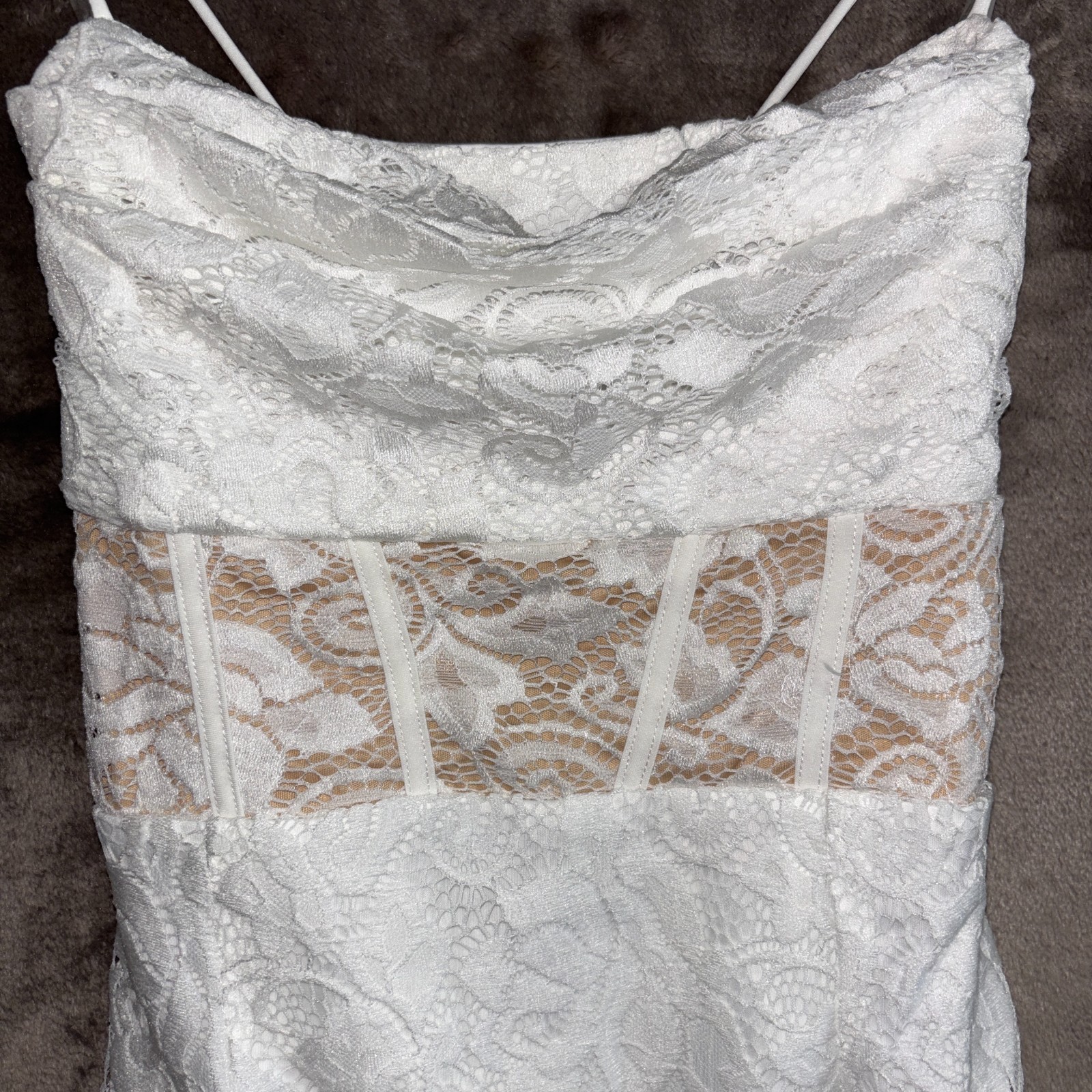 Windsor White Lace Halter Mini Dress Open Back Lace-Up Bodycon NWT Large