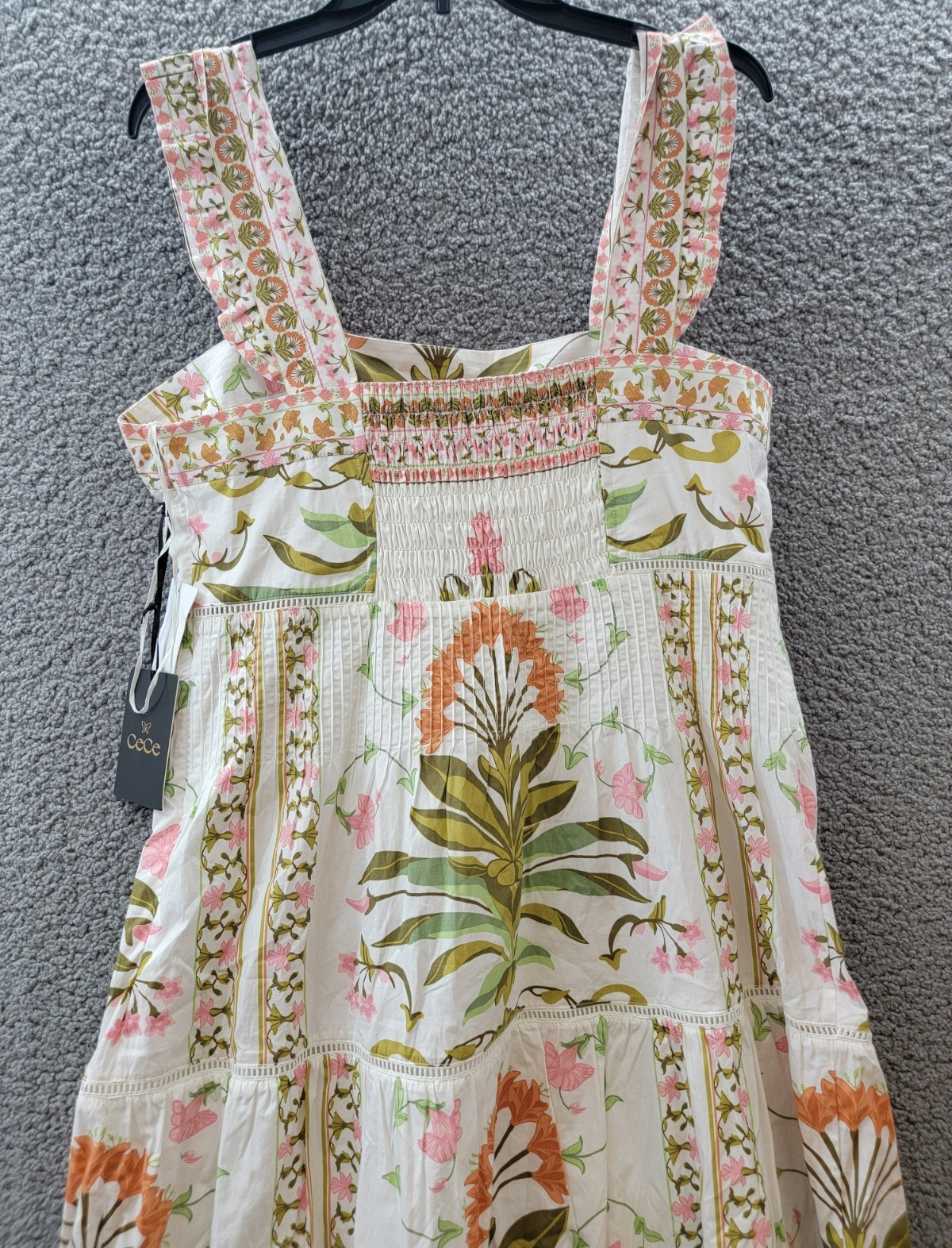 CeCe Print Pintuck Sleeveless Lined Midi Dress Women’s 14 New Ivory Pullover