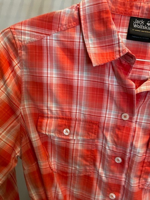 Jack Wolfskin Long sleeve plaid apricot dress US medium