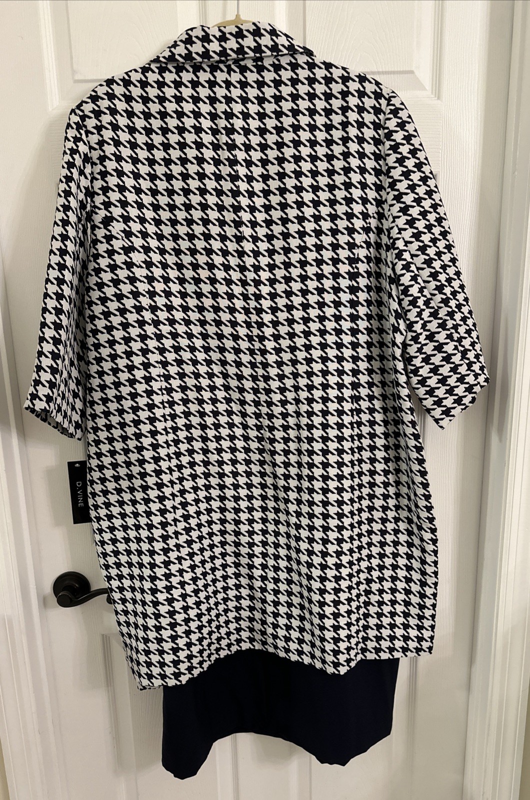 D.VINE Navy White Houndstooth 2 Piece Jacket & Sheath Dress Set SZ 20W NWT