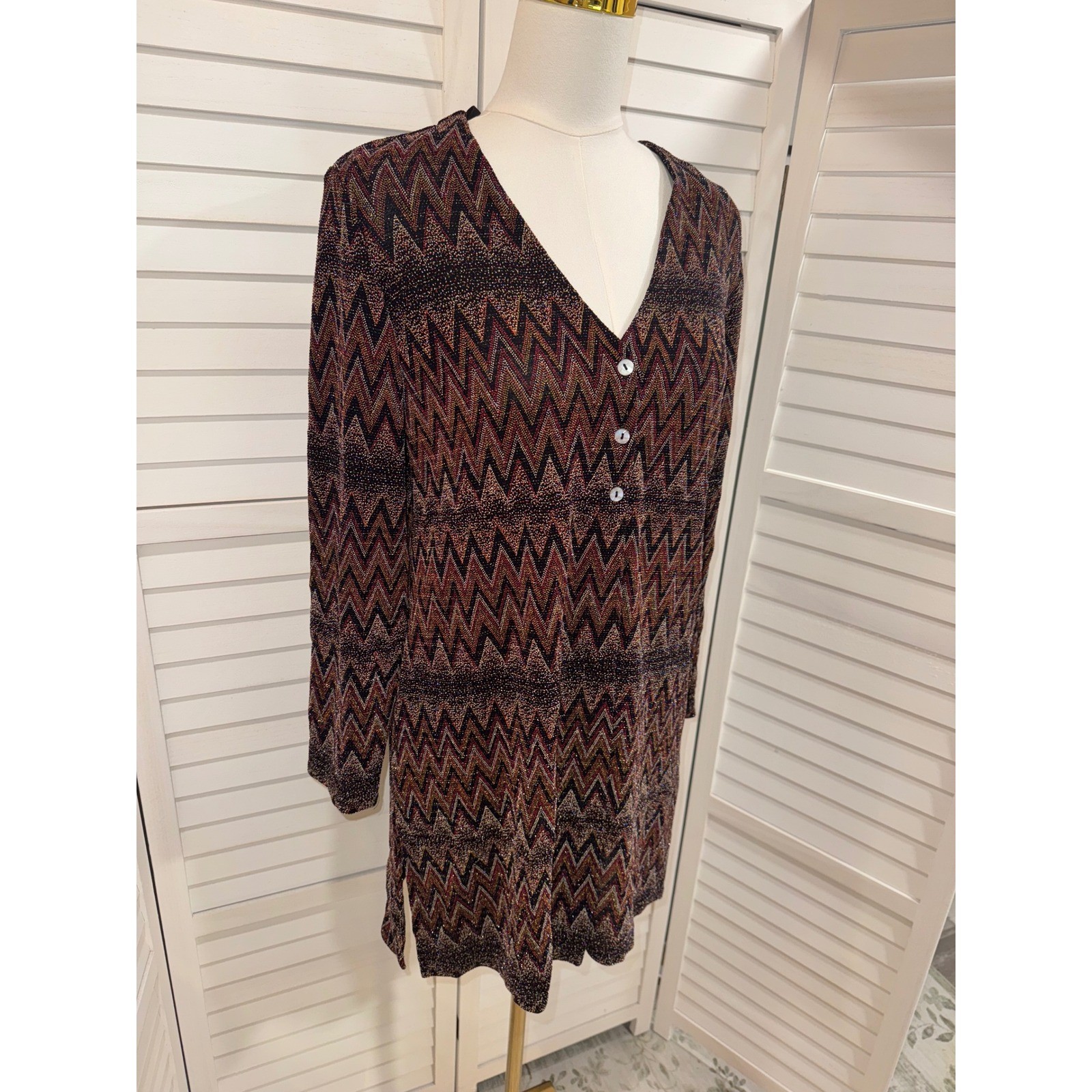 Rabbit Designs Cardigan Womens Multi Metallic Chevron Zigzag Vintage 14M