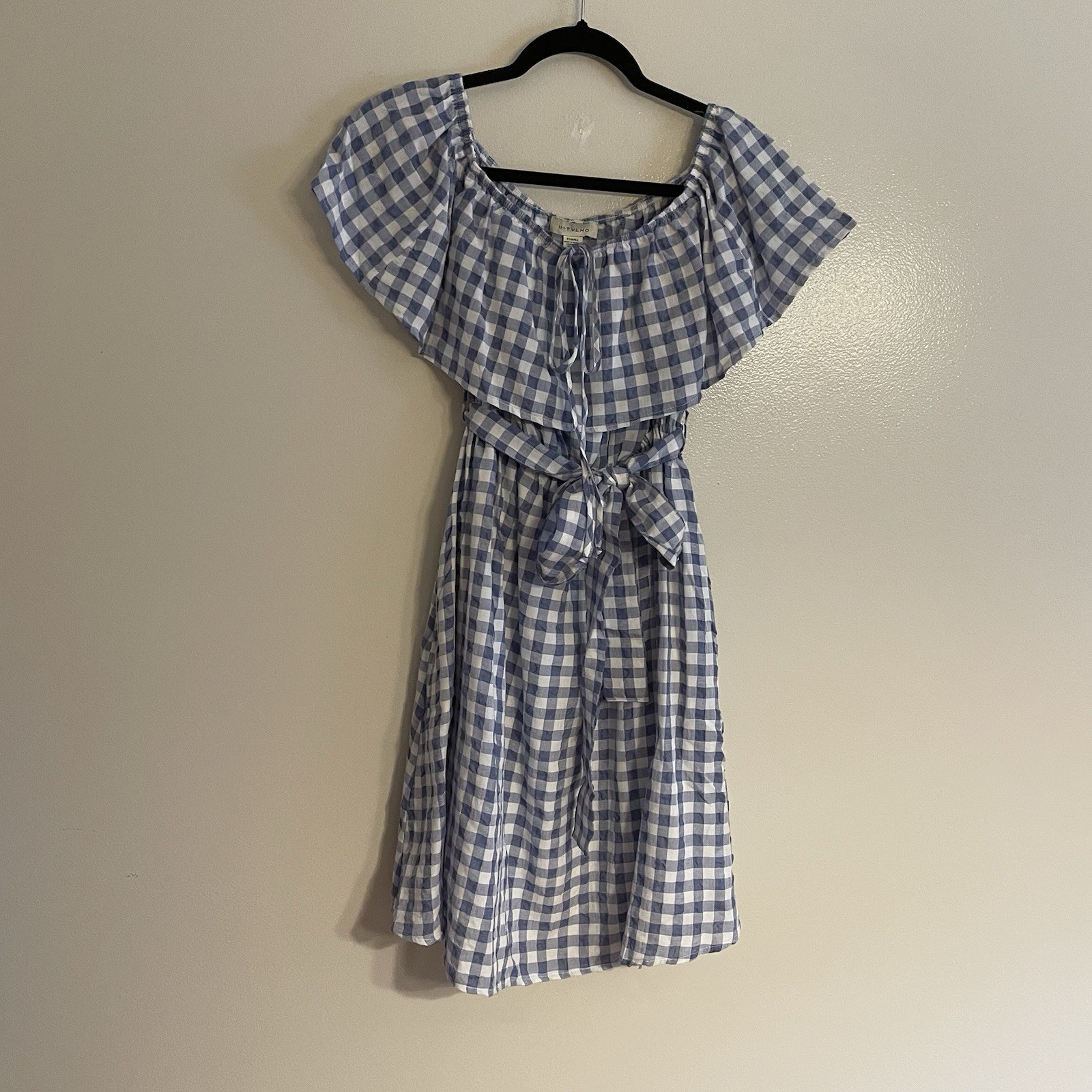 11 1 Tylho Anthropologie XXSP Gingham Ruffle Off The Shoulder Kinsey Dress NWT