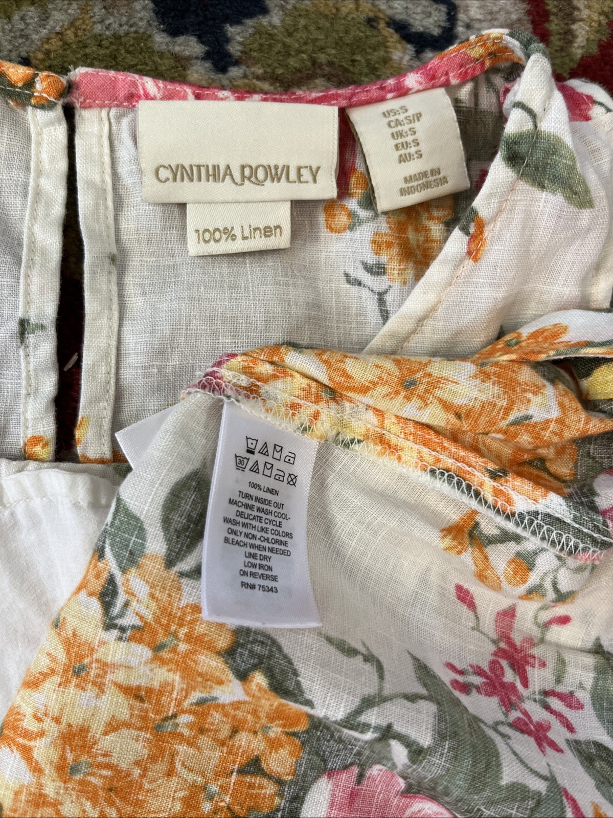 Cynthia Rowley S Floral 100% Linen Sleeveless Tank Cottage Dress Boho Summer