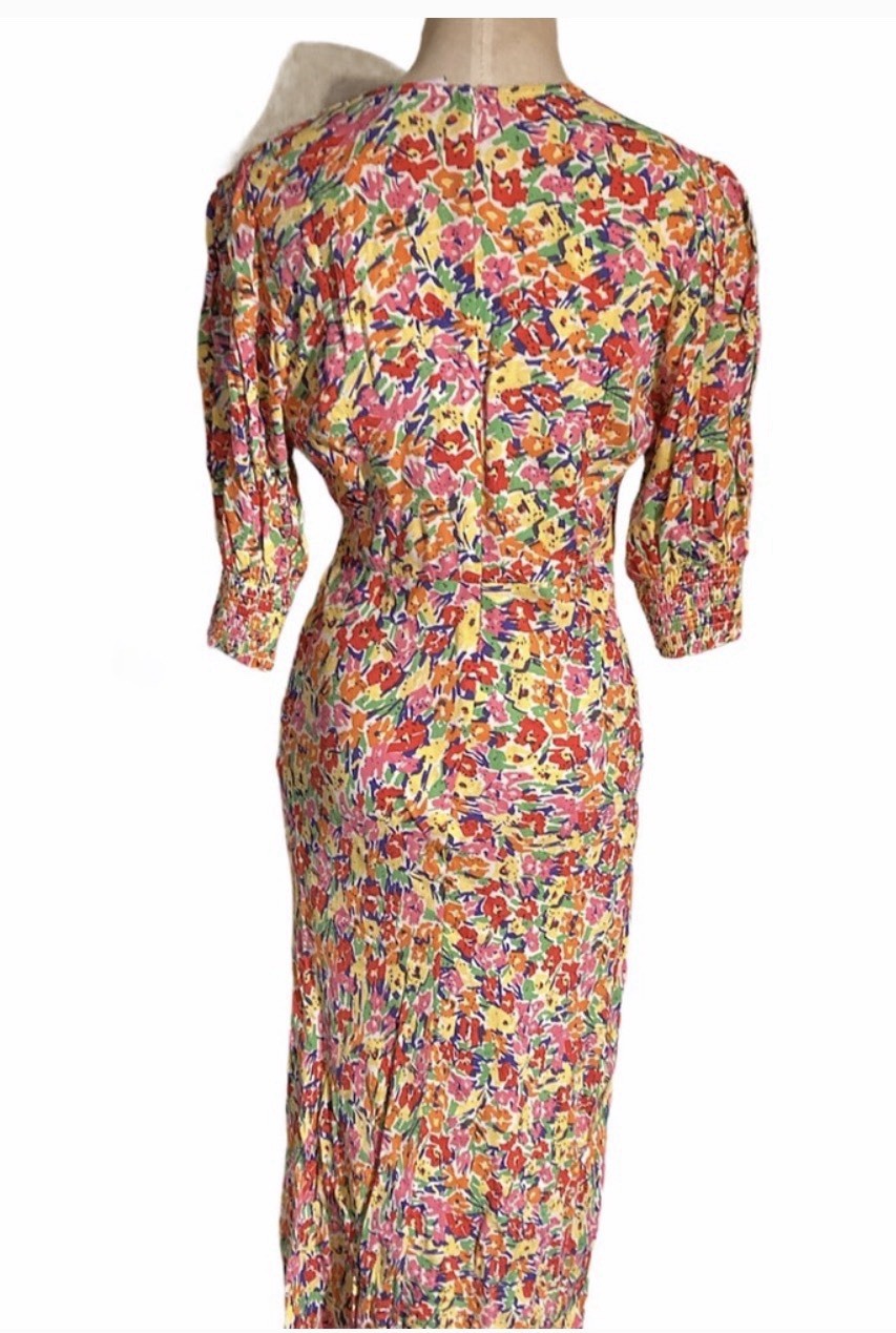 RIXO Women’s Multicolor Floral V-Neck Smocked Waist A-Line Midi Dress 10