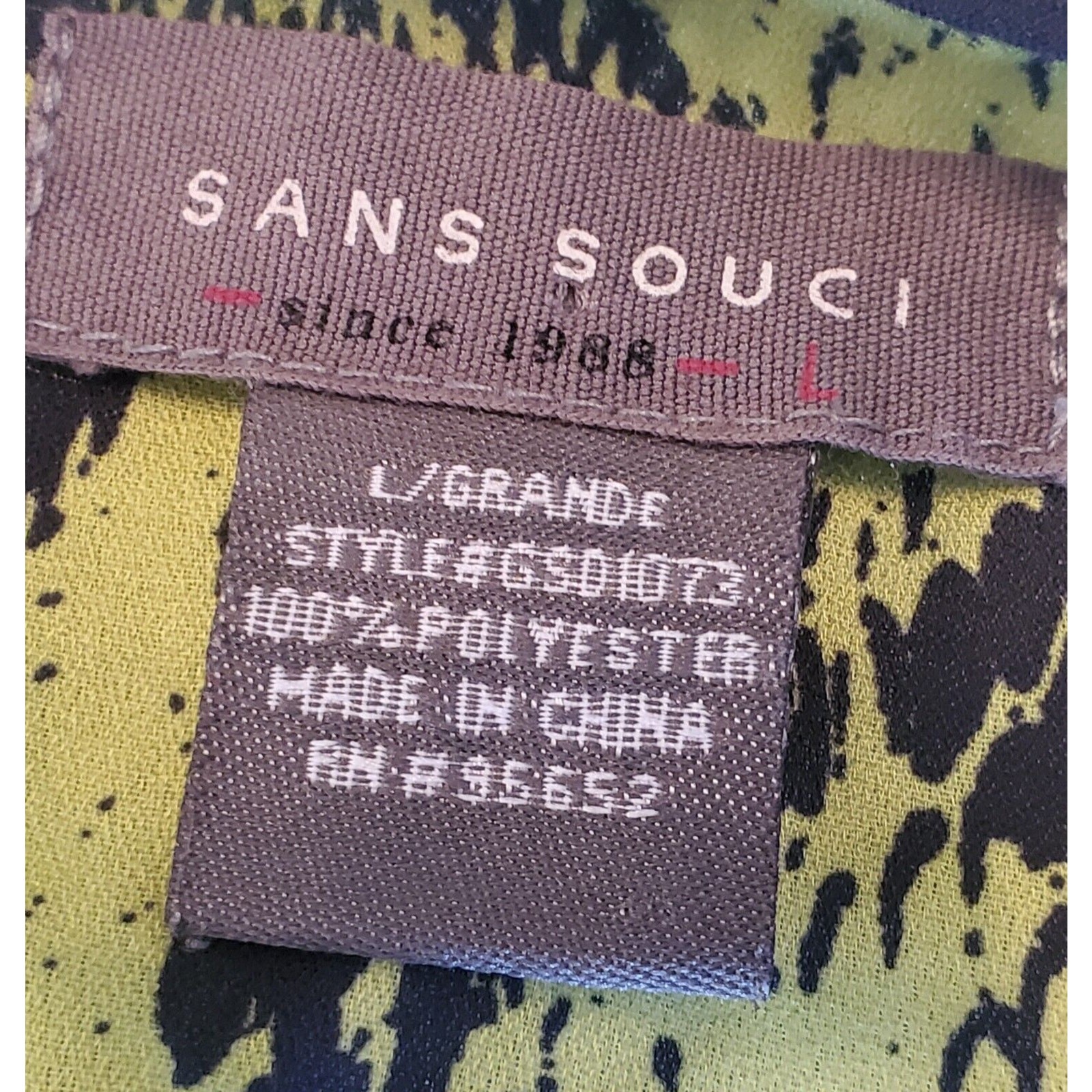 Sans Souci Green Snake Print Polyester V-Neck Sleeveless Knee Length Dress Large