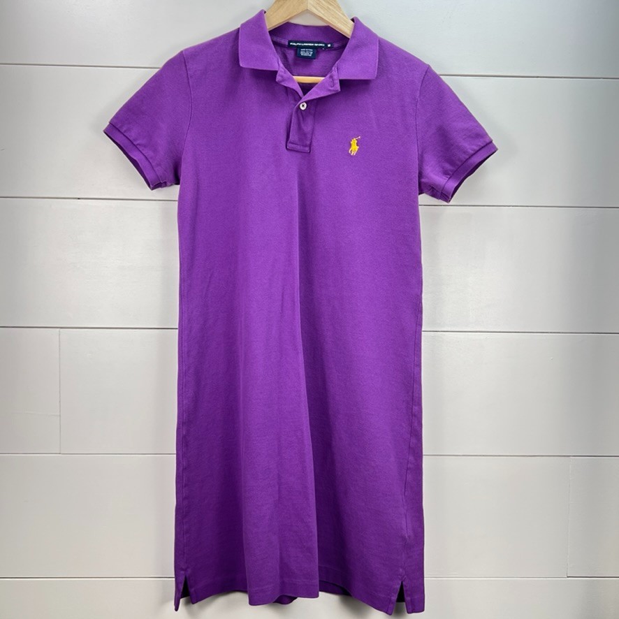 Y2K Polo Ralph Lauren Pony Logo Dress Womens M Purple Short Sleeve Casual Preppy