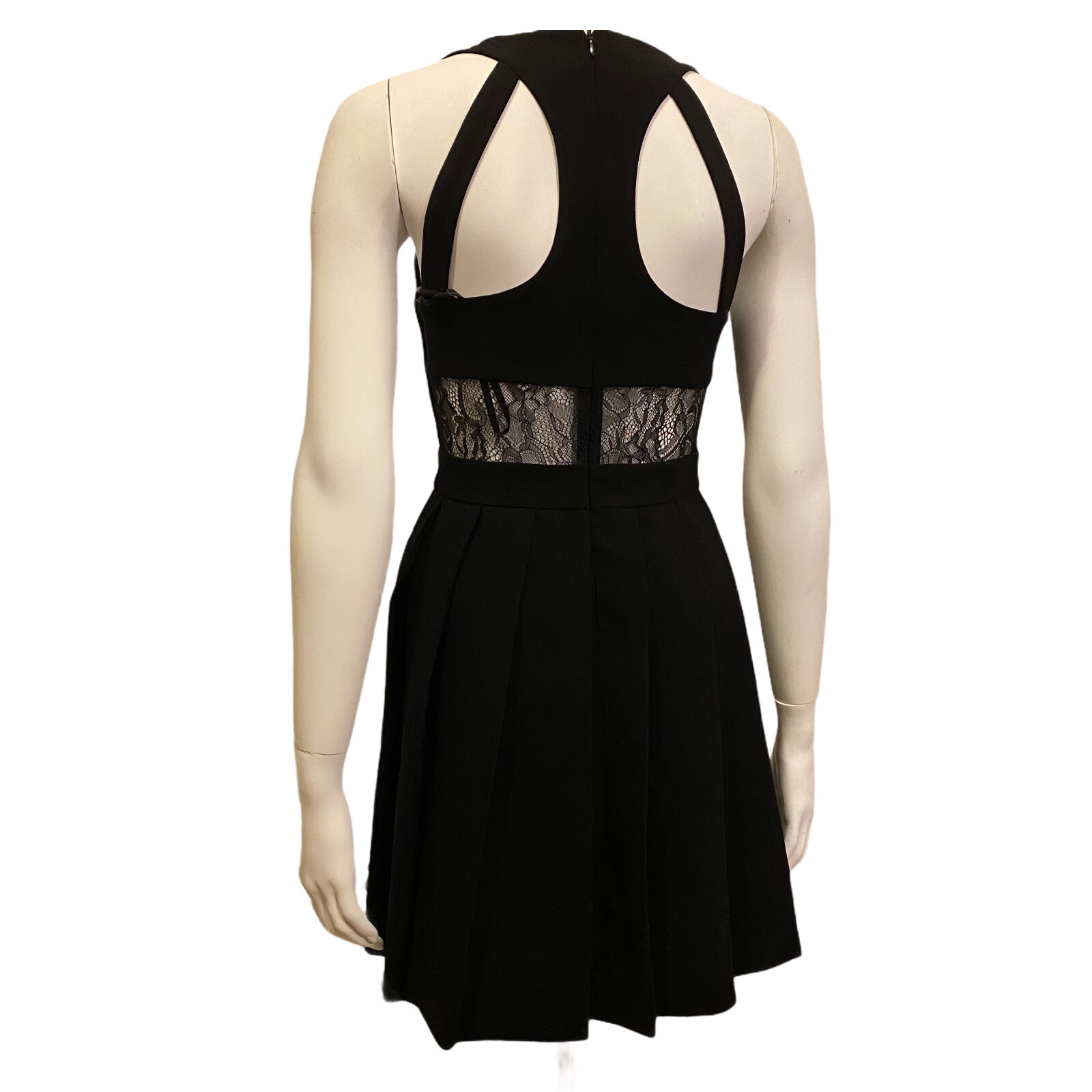 BCBGeneration Women’s Black Lace Inset Deep V Neck A Line Mini Dress Size 4