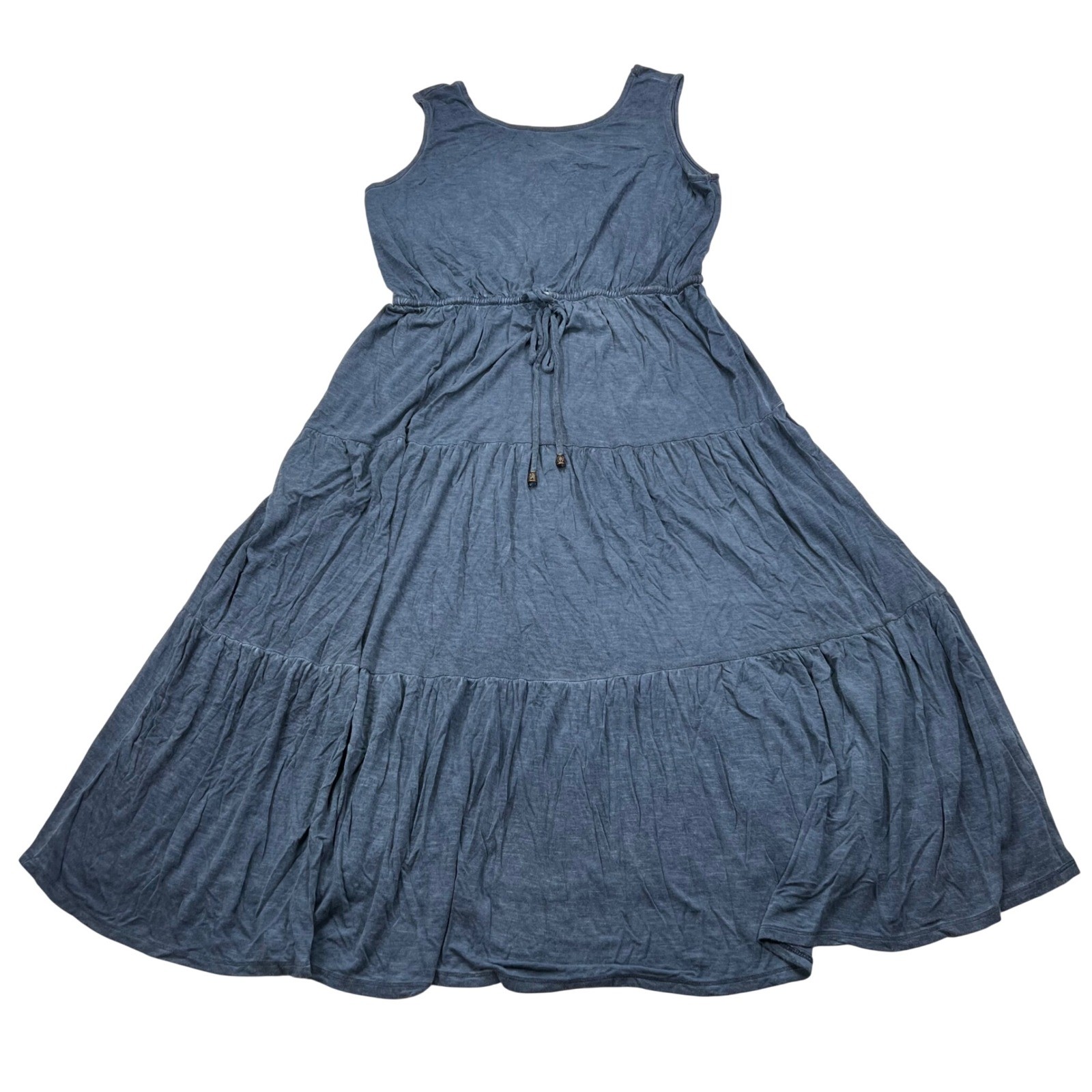 Sonoma Maxi Dress Womens XL Blue Tiered Sleeveless Drawstring Waist Jersey Knit