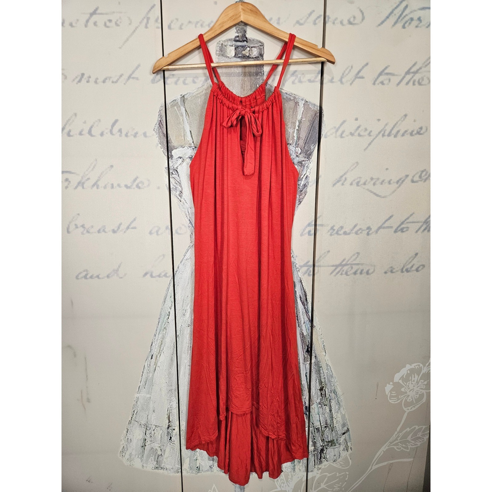Three Dots Orange High Low Halter Dress Sleeveless Front Tie Viscose Blend Small