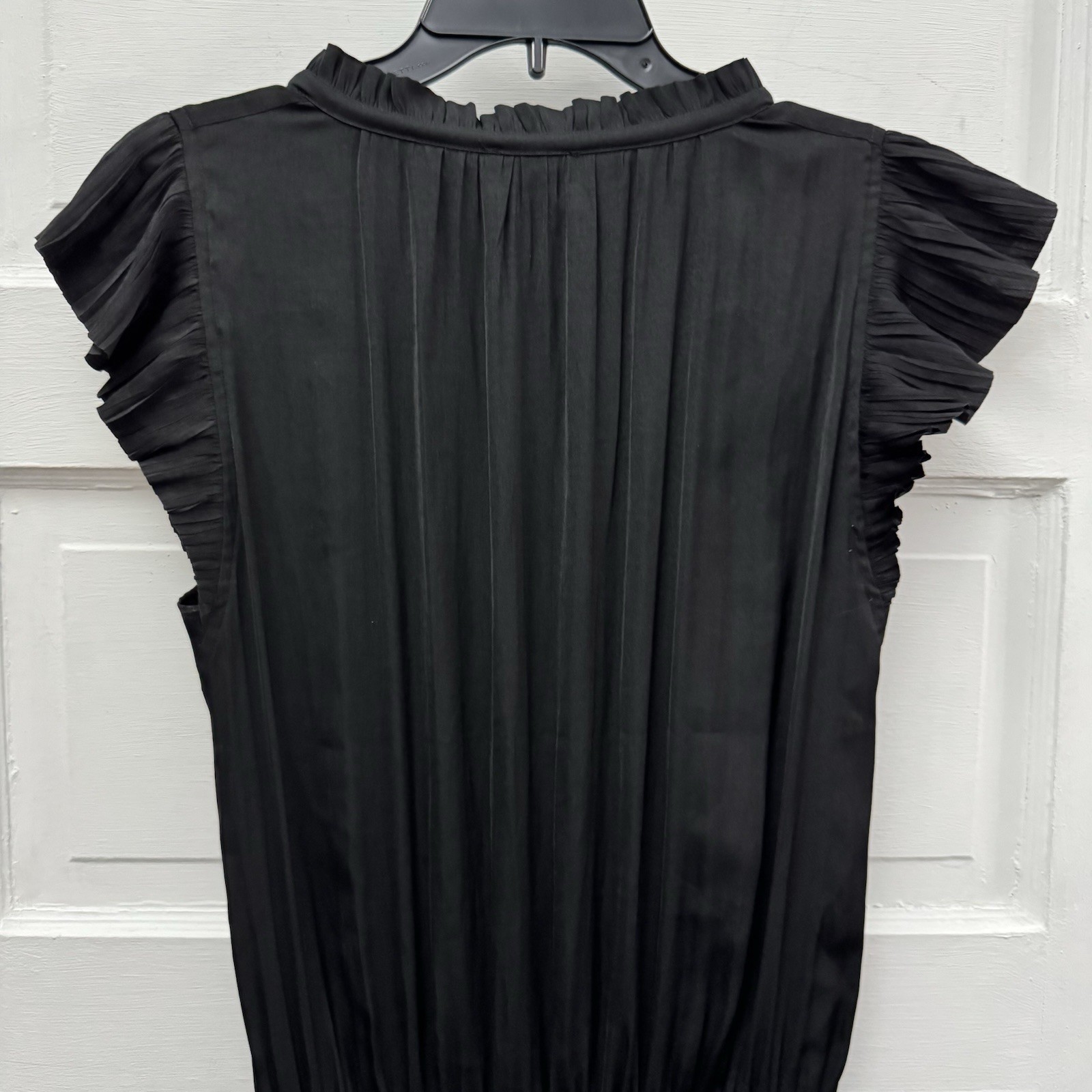 Current Air Black Pleated Ruffle Dress Size S Tie Neck Tiered Mini Boho