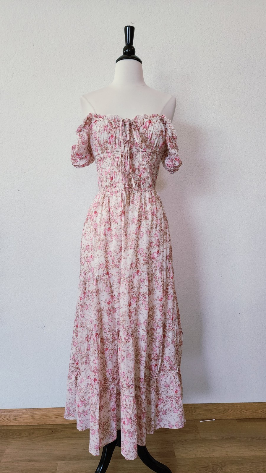 New Anthro Midi Dress Size Small Pink Bow Coquette Romantic Wedding Brunch