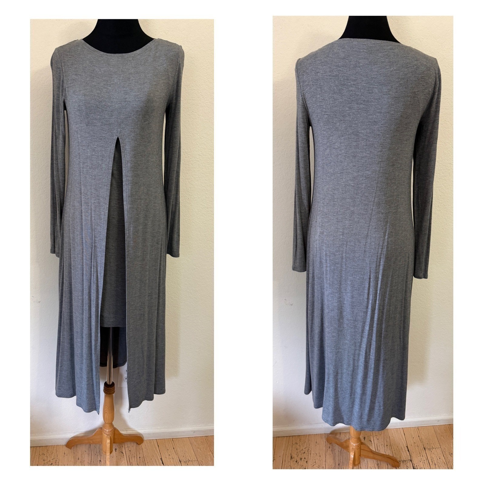BCBGMAXAZRIA Ayana Heather Grey Layered Maxi Mini Dress XS Long Sleeve