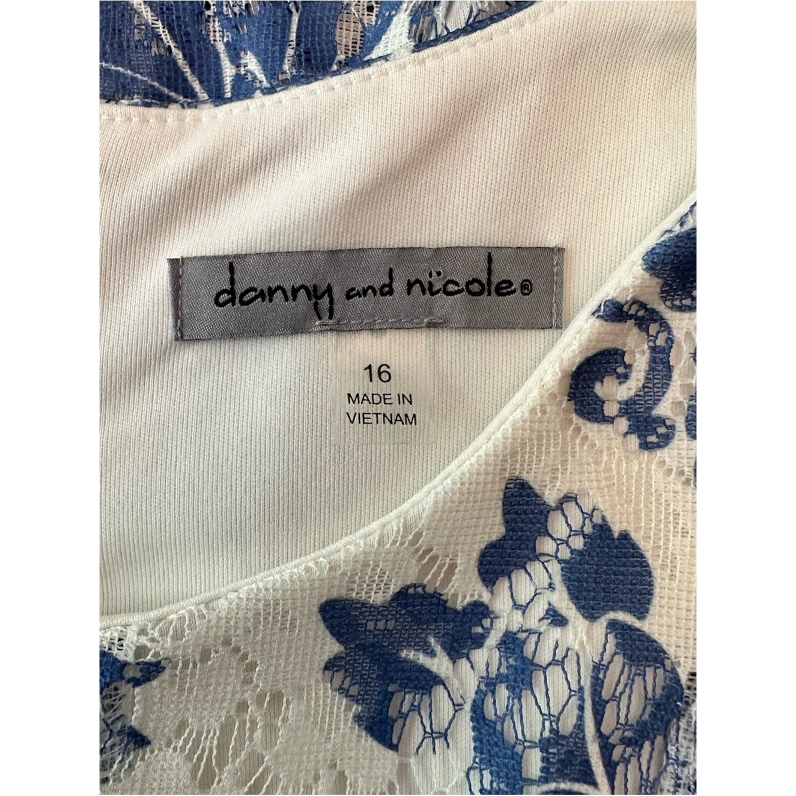 Danny & Nicole White and Blue Floral Midi Dress, size 16