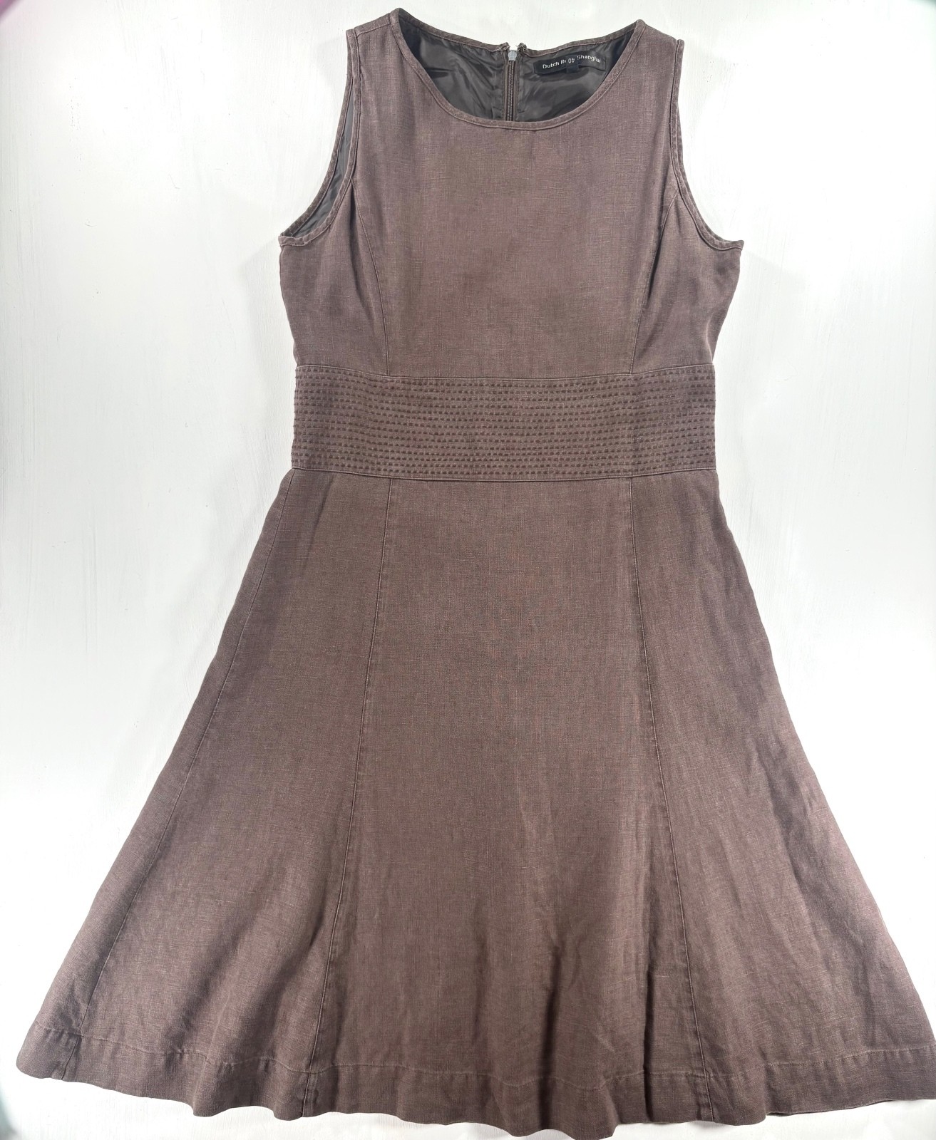 Dutch Items Shanghai Brown Linen Sleeveless Fit Flare Dress Size 40