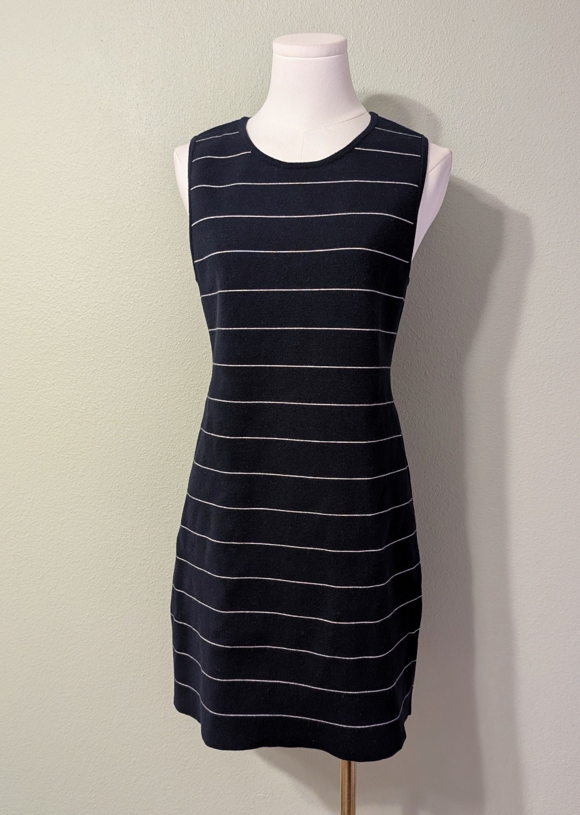 Theory Striped Mini Tank Dress S Navy Blue White Knit Wool Blend Nautical Preppy