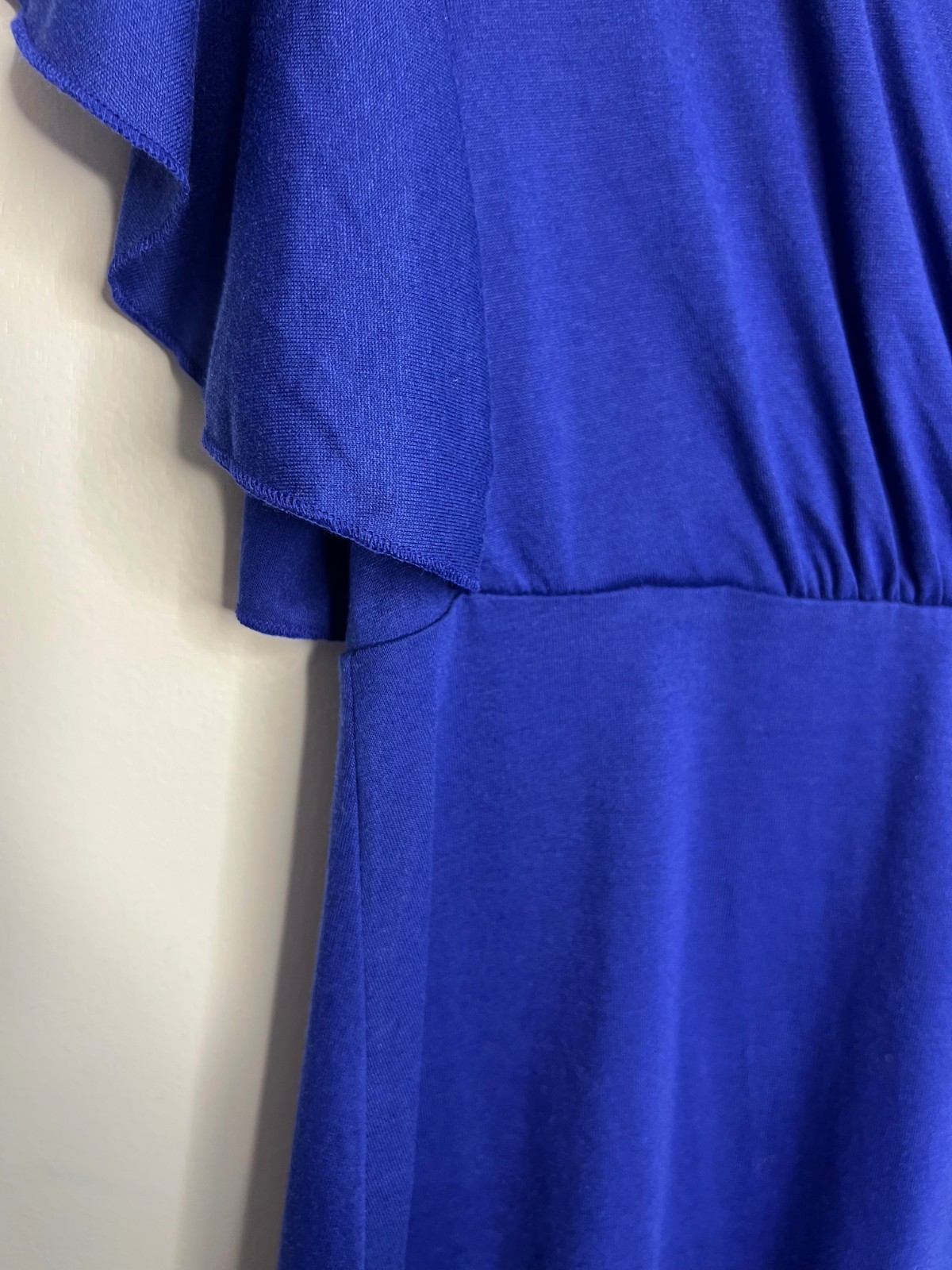 Ladies Short Sleeve Wrap Cross Over V Neck Dress Swing Flared Midi Dress Size Sm