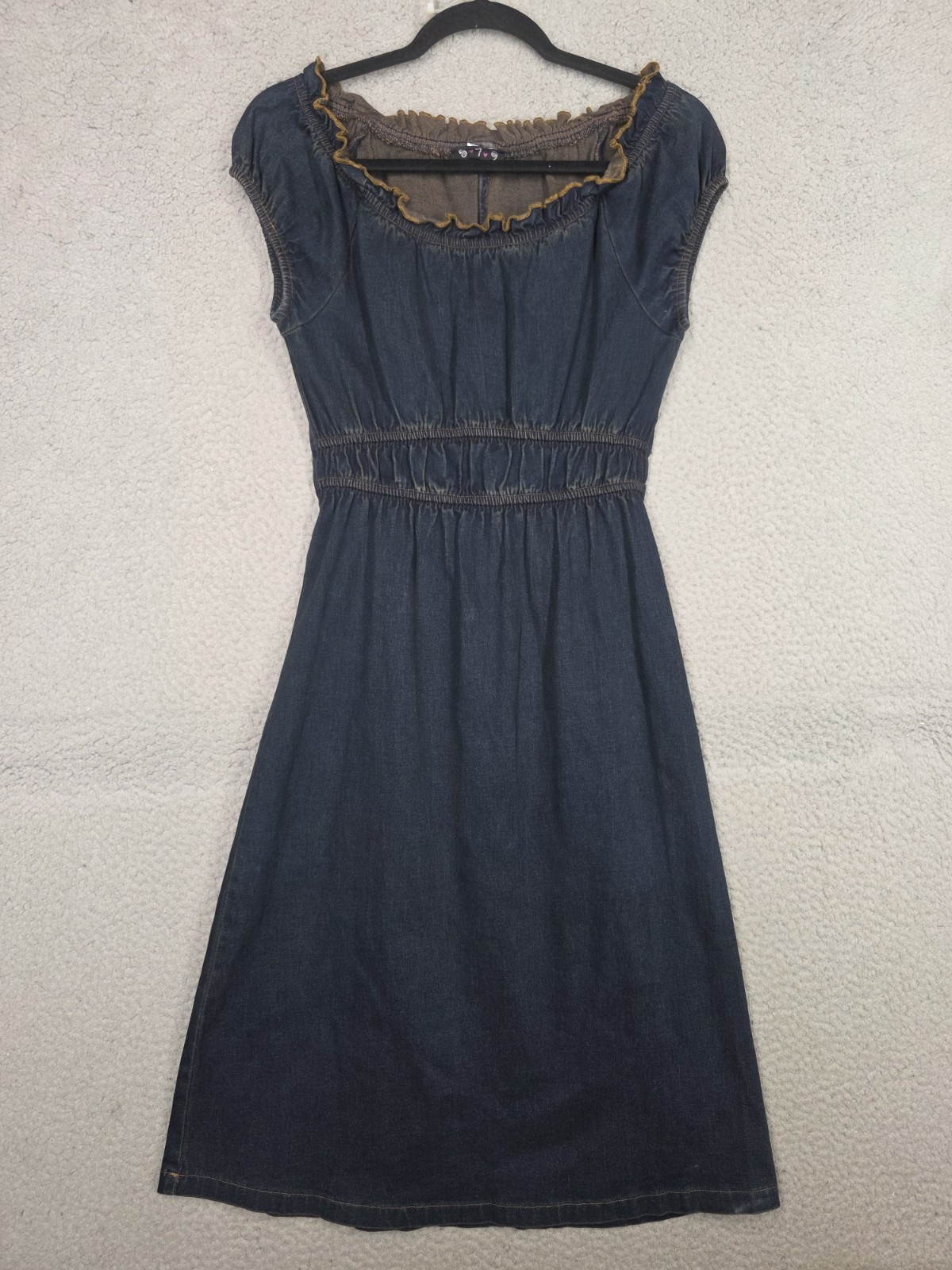Denim Babydoll Dress S Small Midi Dark Wash A Line Stretch 5 7 9 Cap Sleeve