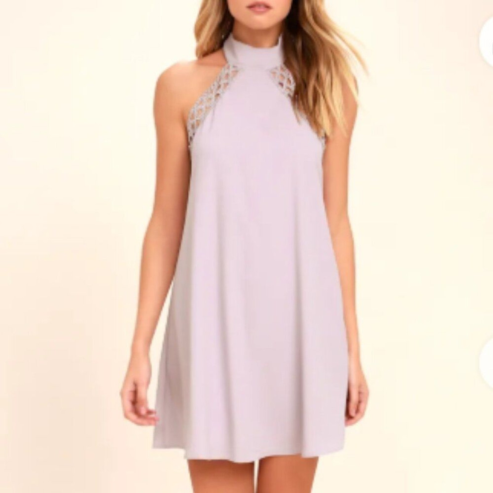 LULUS SIZE LARGE LAVENDER ANY SWAY, SHAPE OR FORM LACE HALTER DRESS
