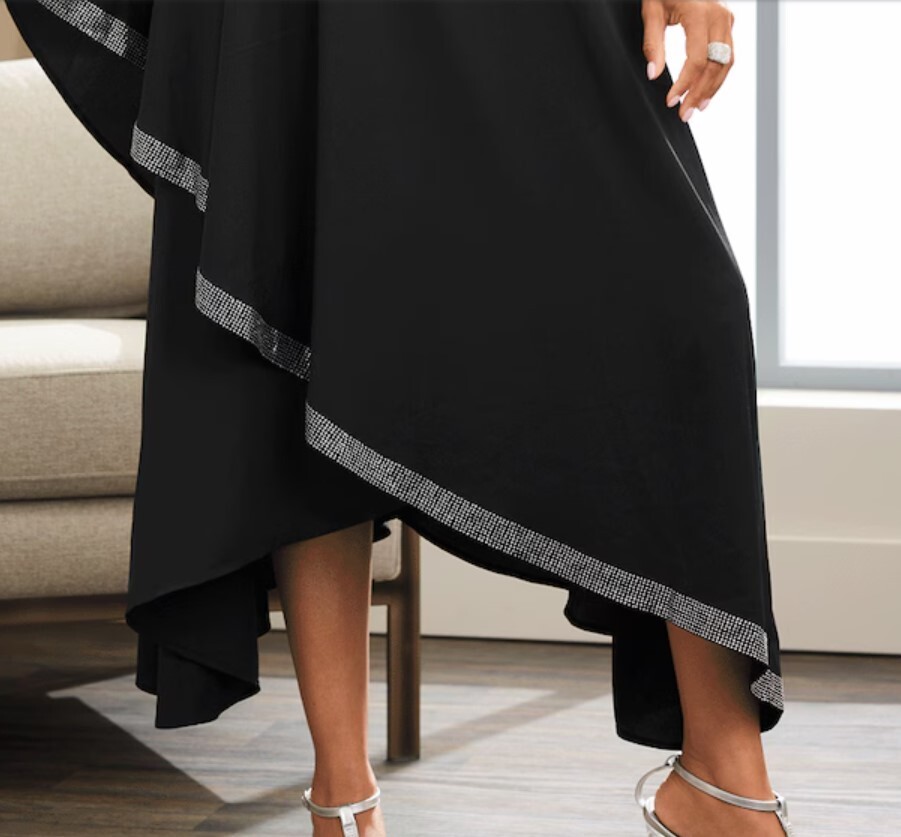 Size M Ashro Black Rhinestone Embellished Sisi Summer Crystal Caftan Dress