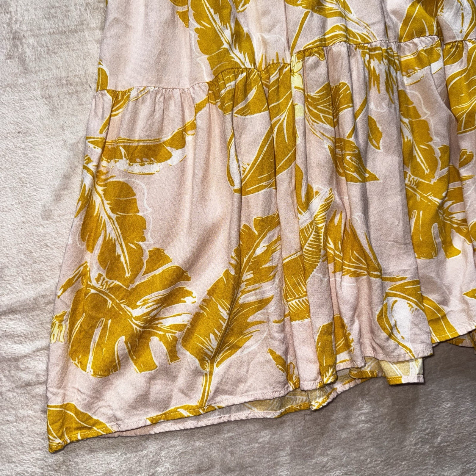 Wild Fable Women’s Tropical Leaf Print Maxi Dress Size Large Pink Mustard Rayon